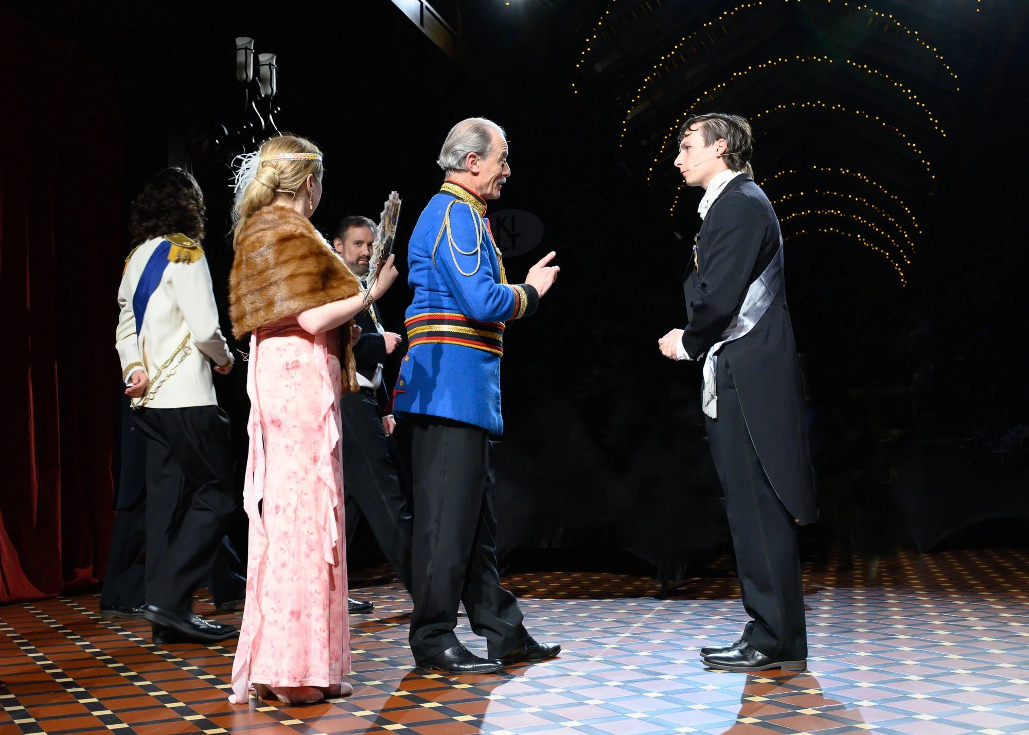 Katherine Doig (Valencienne), Warwick Shillito (Baron Zeta), and Jack Mould (Njegus)
