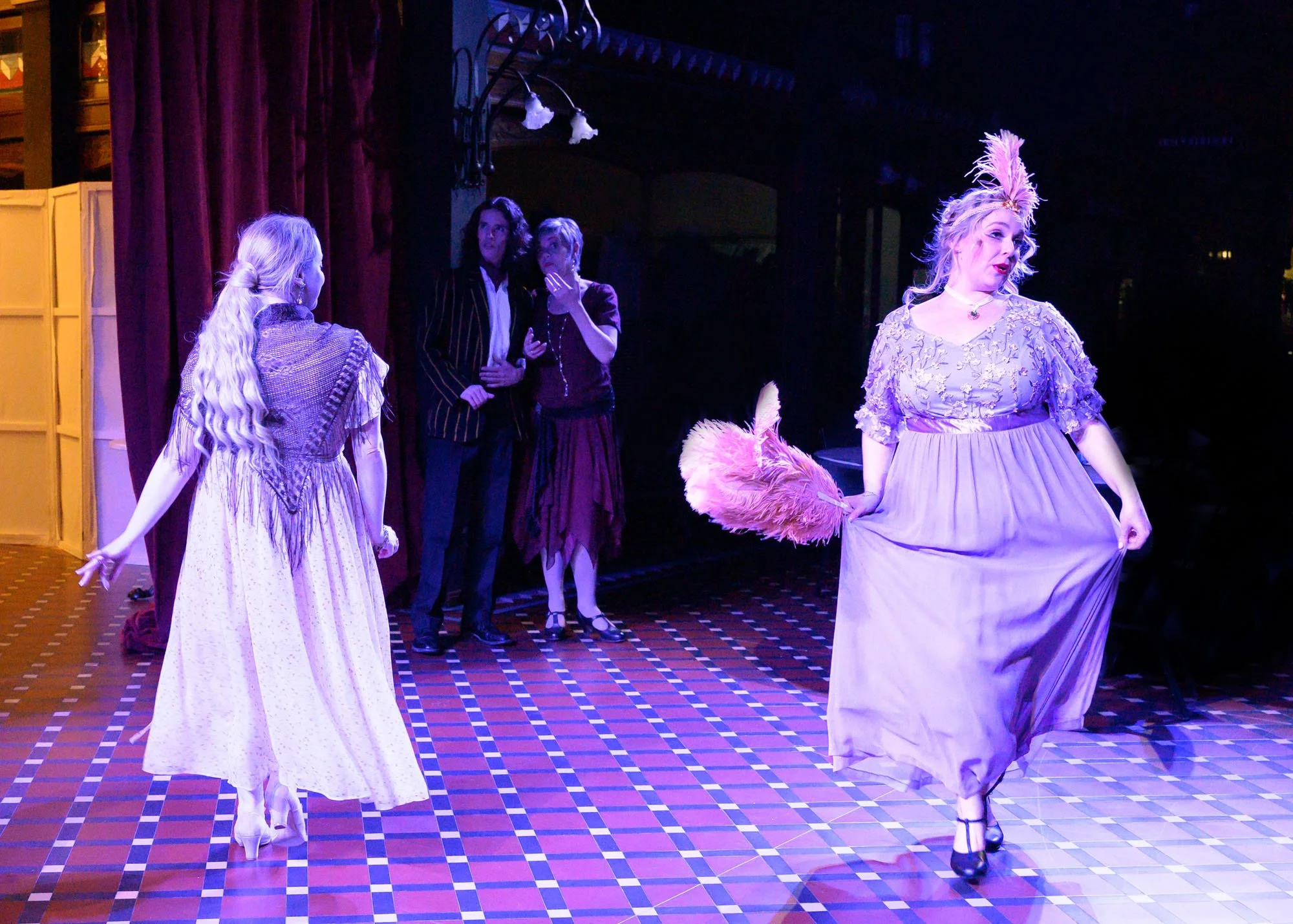 Katherine Doig (Valencienne), Conrad Goddard (Raoul de St. Brioche), Ingrid Gunby (Margot), and Matilda Wickbom (Hanna)