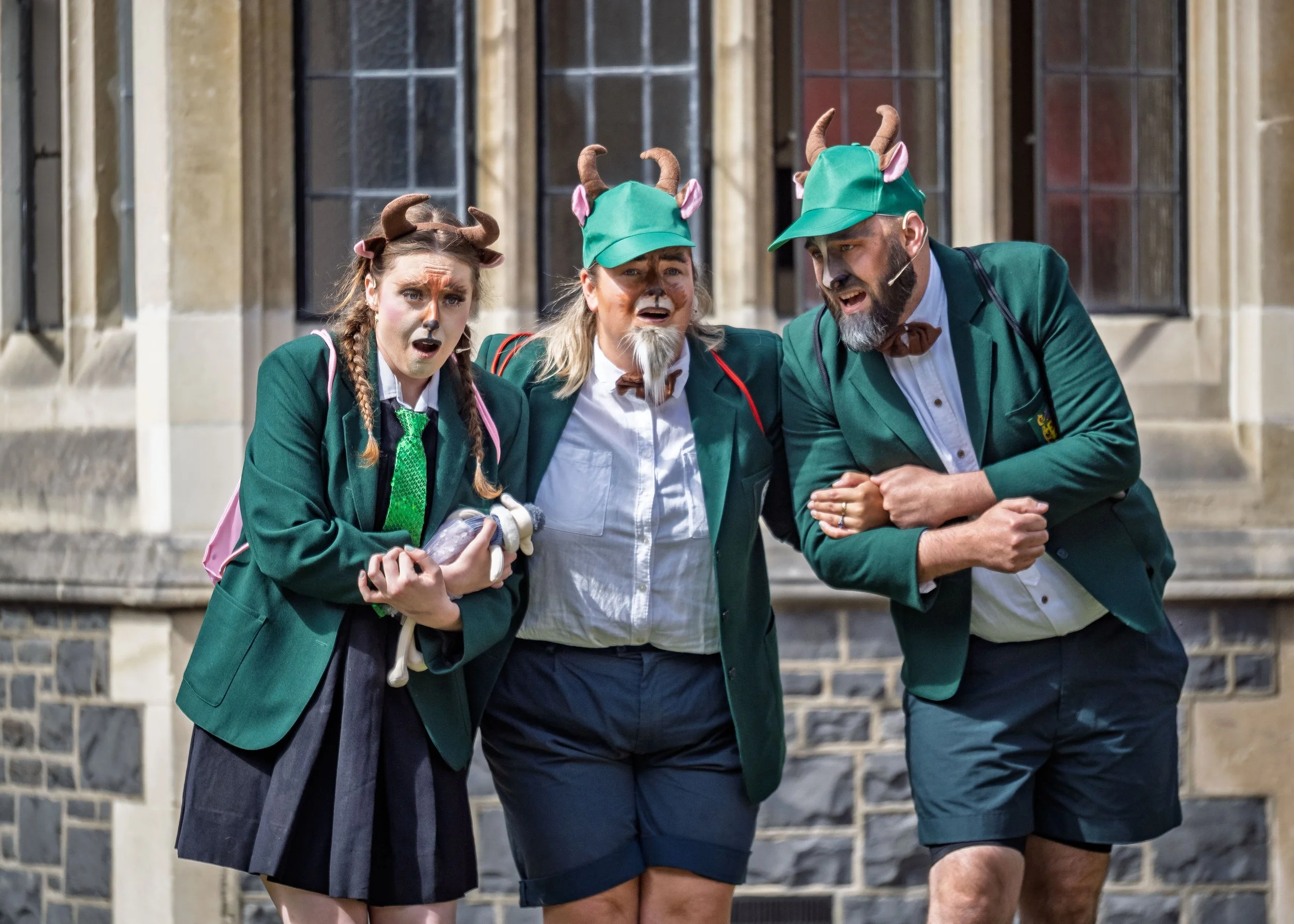 Elizabeth Ellison as Lucy Billy Goat, Emma Summers as Dandini Billy Goat, Thomas Woodfield as Ernesto Billy Goat.

Photograph ©️ Wei Li Jiang for Toi Toi Opera 2025