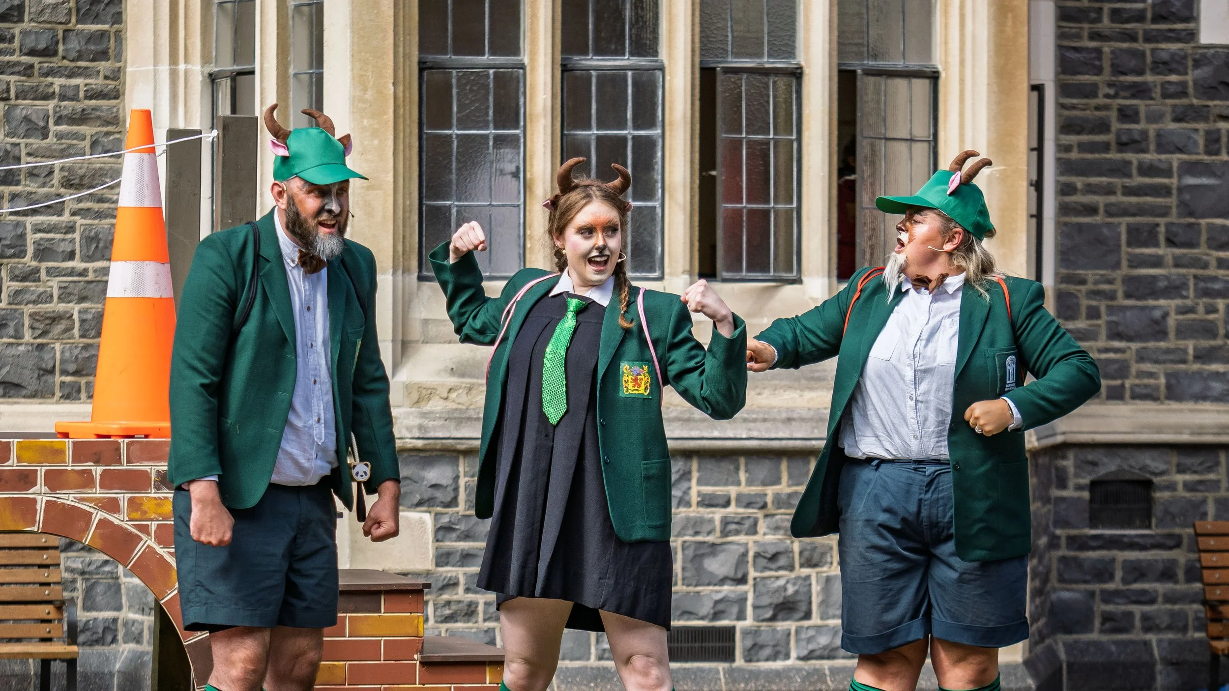 Thomas Woodfield as Ernesto Billy Goat, Elizabeth Ellison as Lucy Billy Goat, Emma Summers as Dandini Billy Goat.

Photograph ©️ Wei Li Jiang for Toi Toi Opera 2025