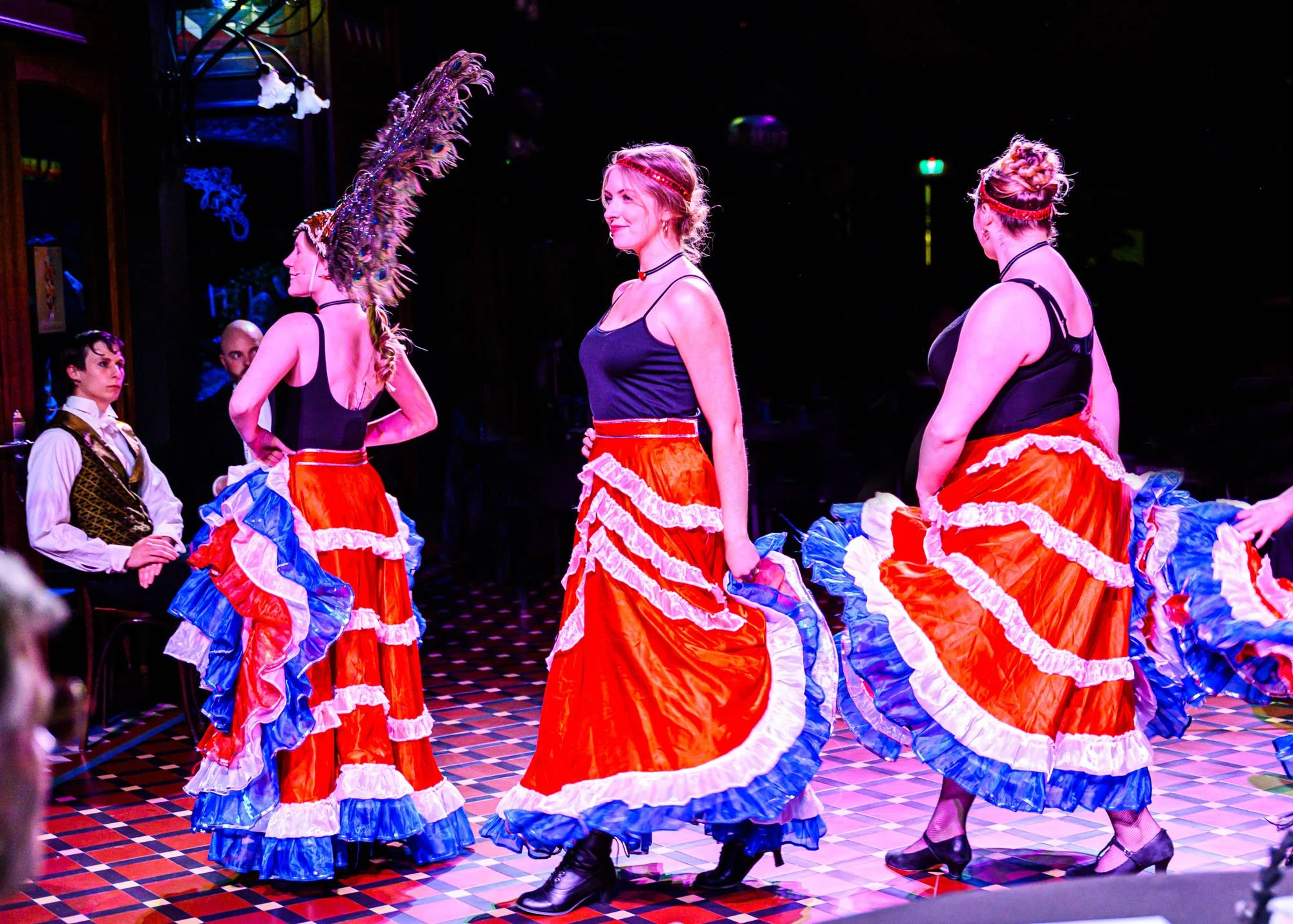 The Grisettes! - Alexandra Hope Watson as Lolo (Lead Grisette), Sophie Gilmore as Dodo, and Phoebe Evans-Hoeffgen as Joujou