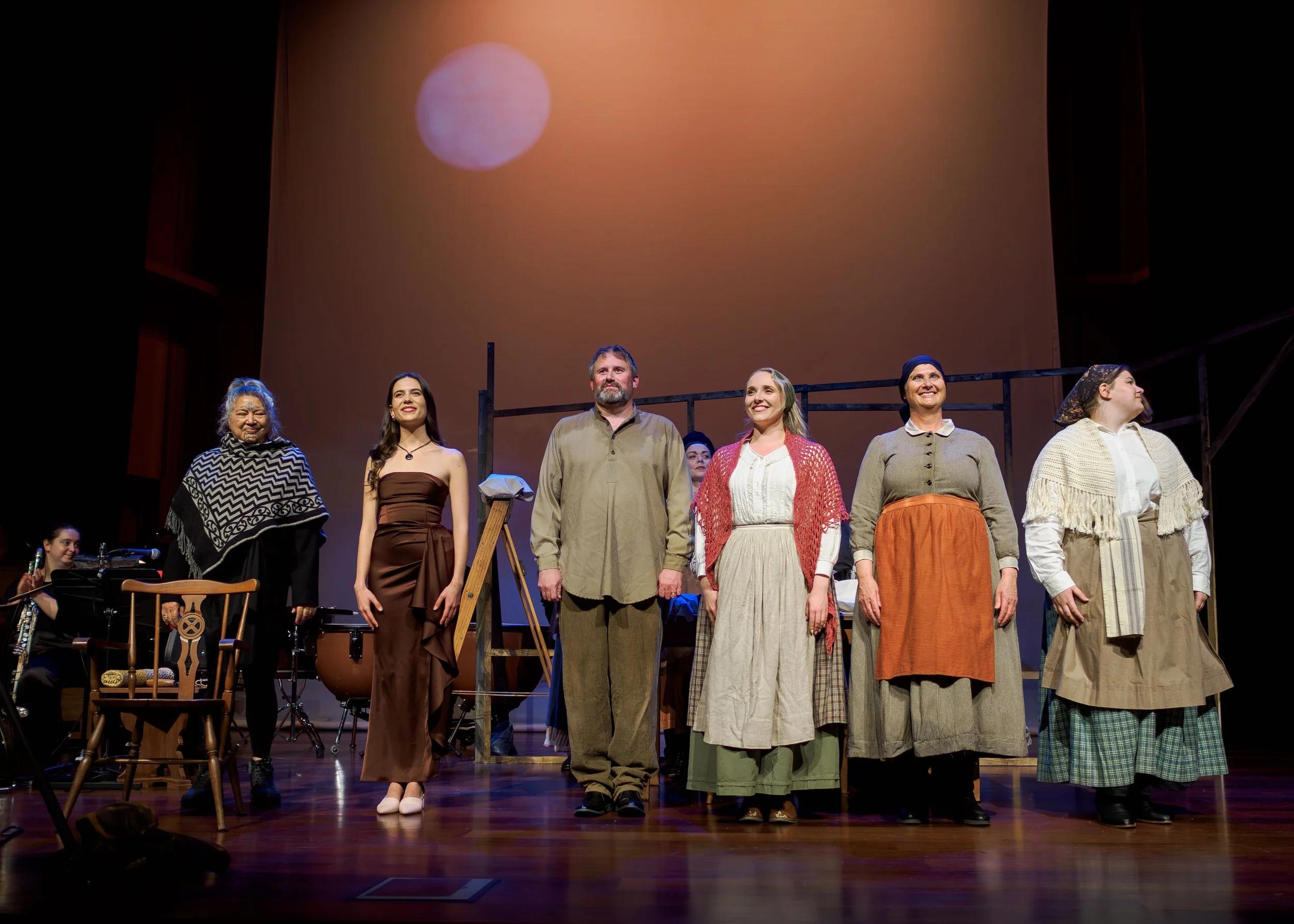 Curtain Call - Featured and Principal Artists, L to R: Mahina-Ina Kingi-Kaui, Holly Evans, Nigel Withington, Matilda Wickbom, Louisa Pilkington, and Erin Connelly-Whyte
