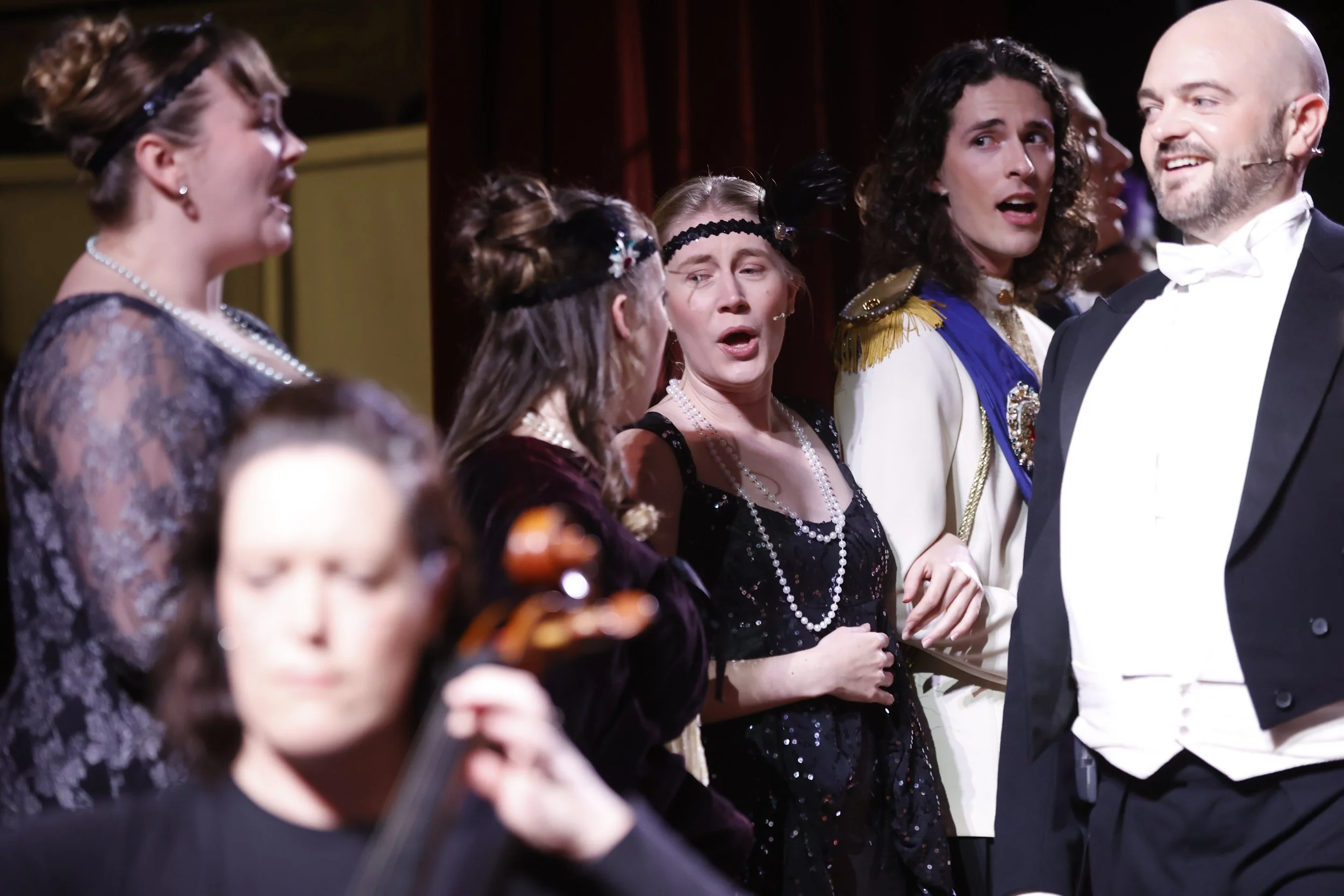 Sophie Tanner - Cello, Phoebe Evans-Hoeffgen, Alannah Hounsome-Vail, Alexandra Hope Watson (Female Company), Conrad Goddard  (Raoul de St. Brioche), and Andrew Grenon (Danilo) 