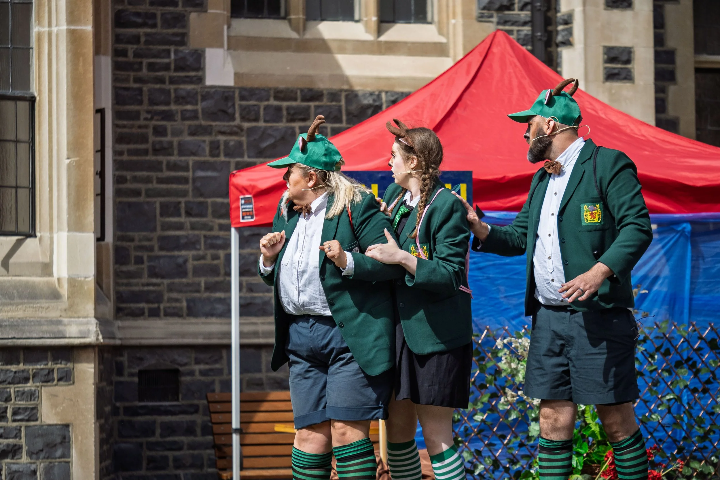 Emma Summers as Dandini Billy Goat, Elizabeth Ellison as Lucy Billy Goat, Thomas Woodfield as Ernesto Billy Goat.

Photograph ©️ Wei Li Jiang for Toi Toi Opera 2025