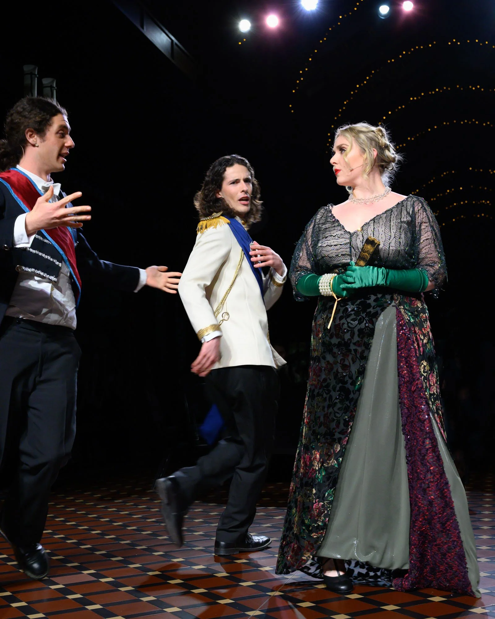 Kahu Gray (Viscount Nicolas Cascada), Conrad Goddard (Raoul de St. Brioche), and Matilda Wickbom (Hanna)
