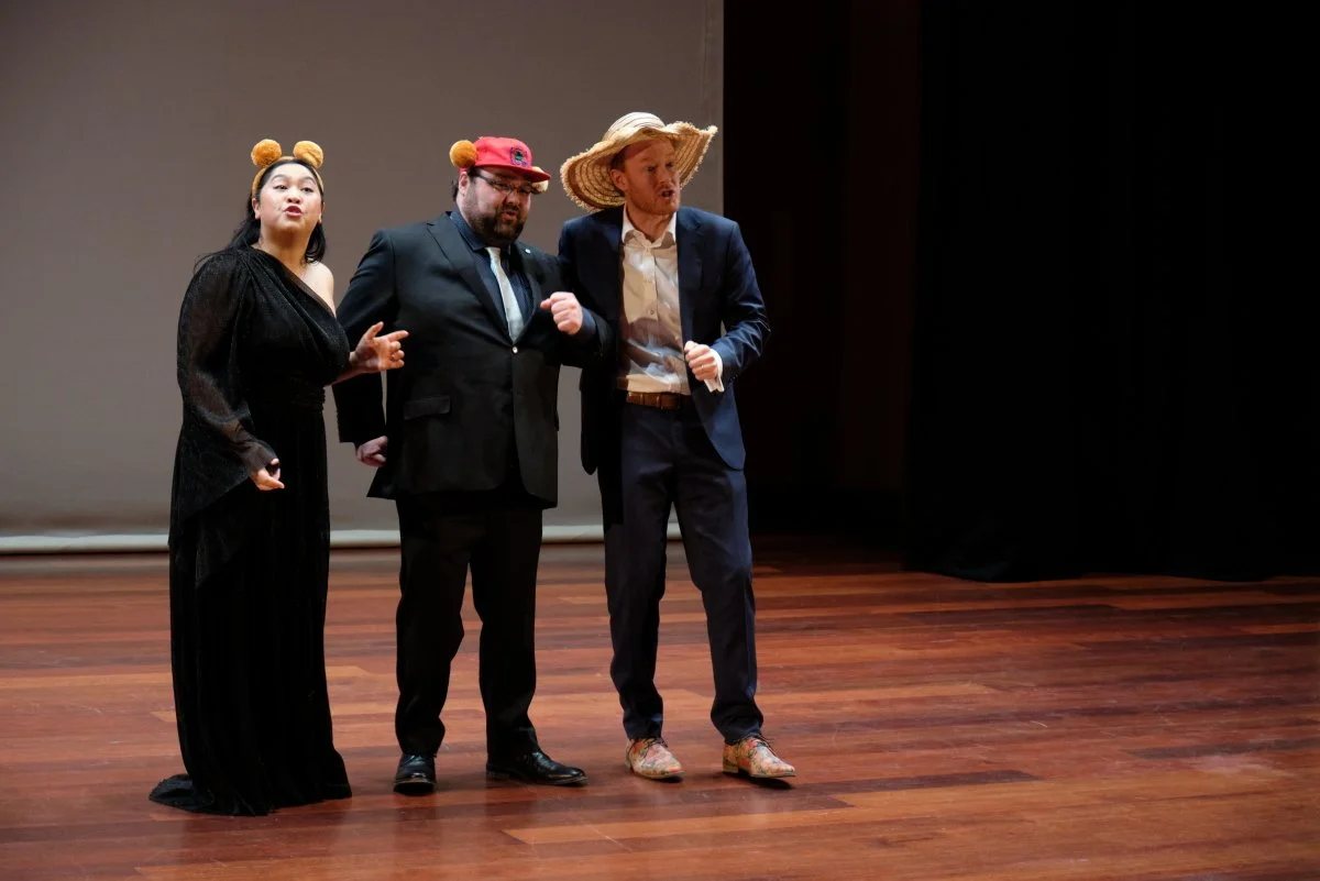 Jamie Hart, David Moseley and Alex Robinson perform highlights from John Davies' 'Goldie B. Locks & The Three Singing Bears'
