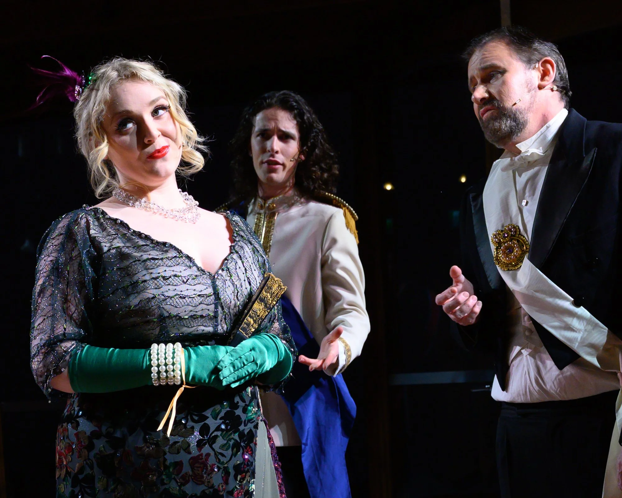 Matilda Wickbom (Hanna), Conrad Goddard (Raoul de St. Brioche), and Nigel Withington (Camille de Rosillon)