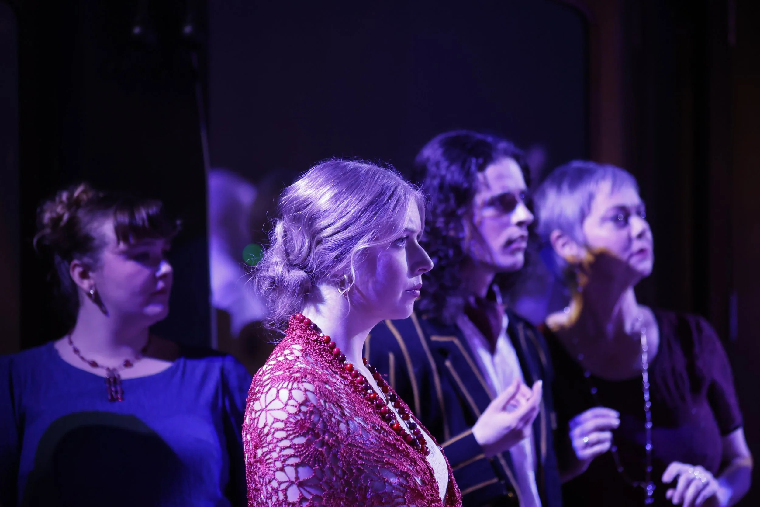 Phoebe Evans-Hoeffgen and Sophie Gilmore (Female Company), Conrad Goddard (Raoul de St. Brioche) and Ingrid Gunby (Margot)