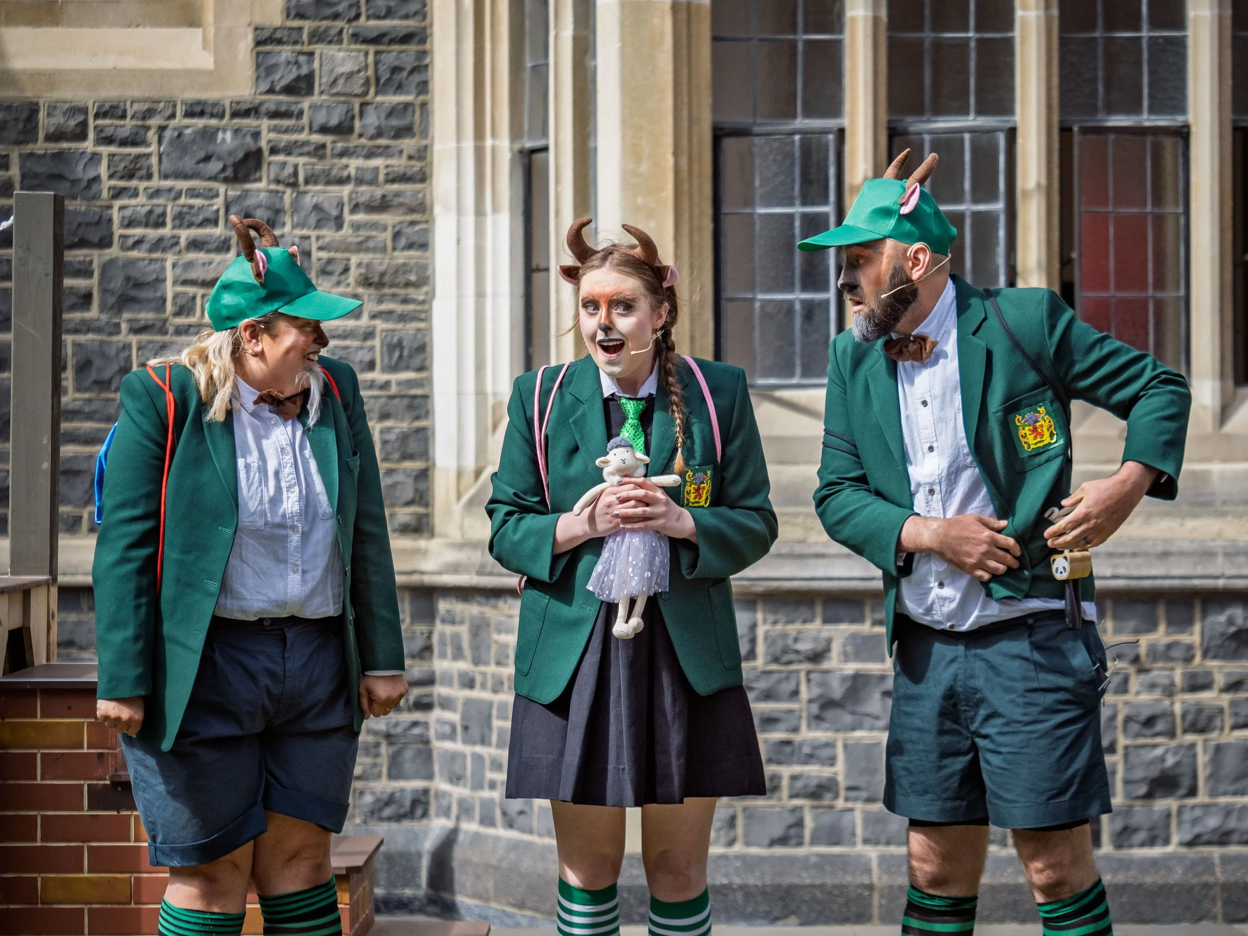 Emma Summers as Dandini Billy Goat, Elizabeth Ellison as Lucy Billy Goat, Thomas Woodfield as Ernesto Billy Goat.

Photograph ©️ Wei Li Jiang for Toi Toi Opera 2025