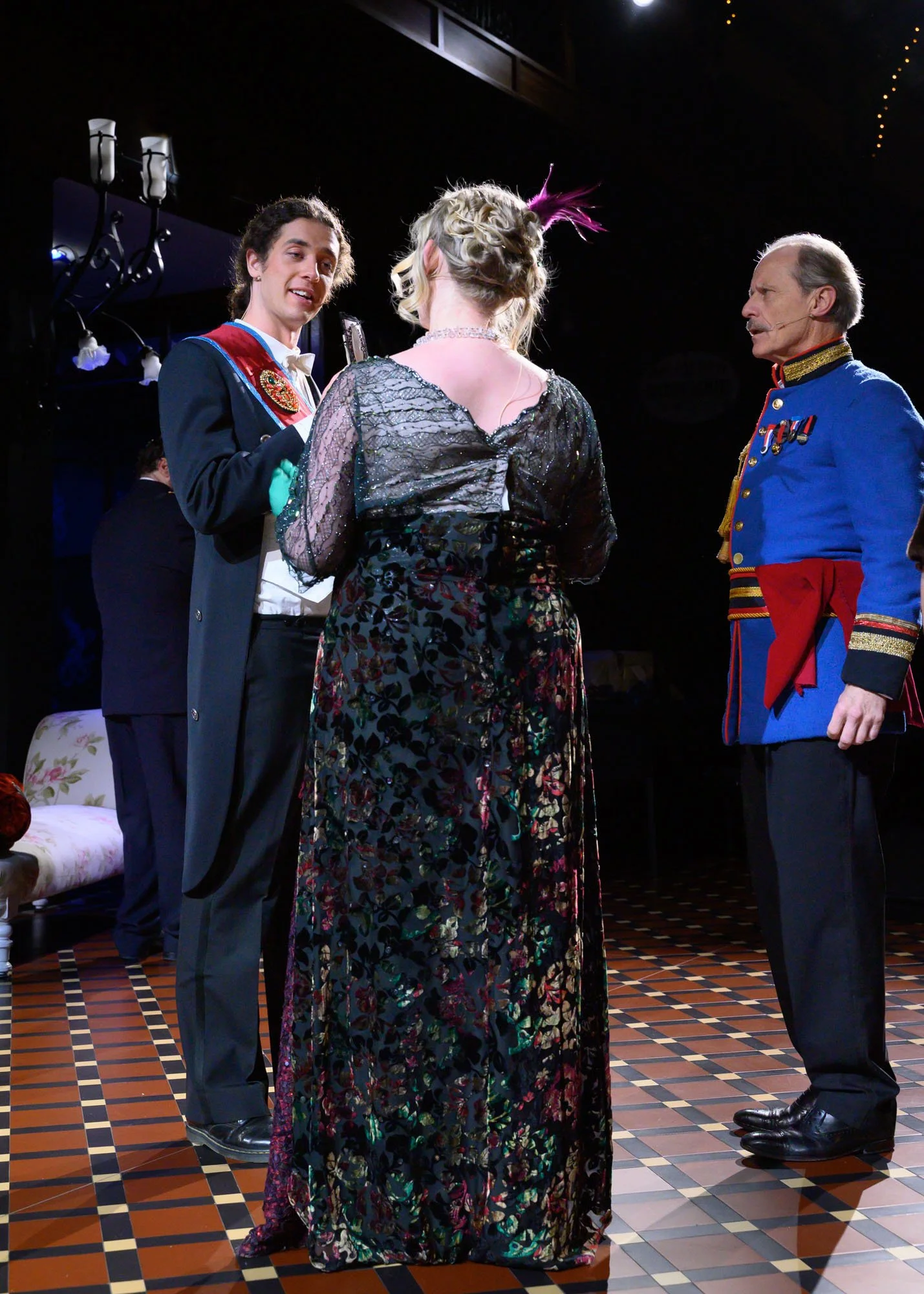 Kahu Gray (Viscount Nicolas Cascada), Matilda Wickbom (Hanna), and Warwick Shillito (Baron Zeta)