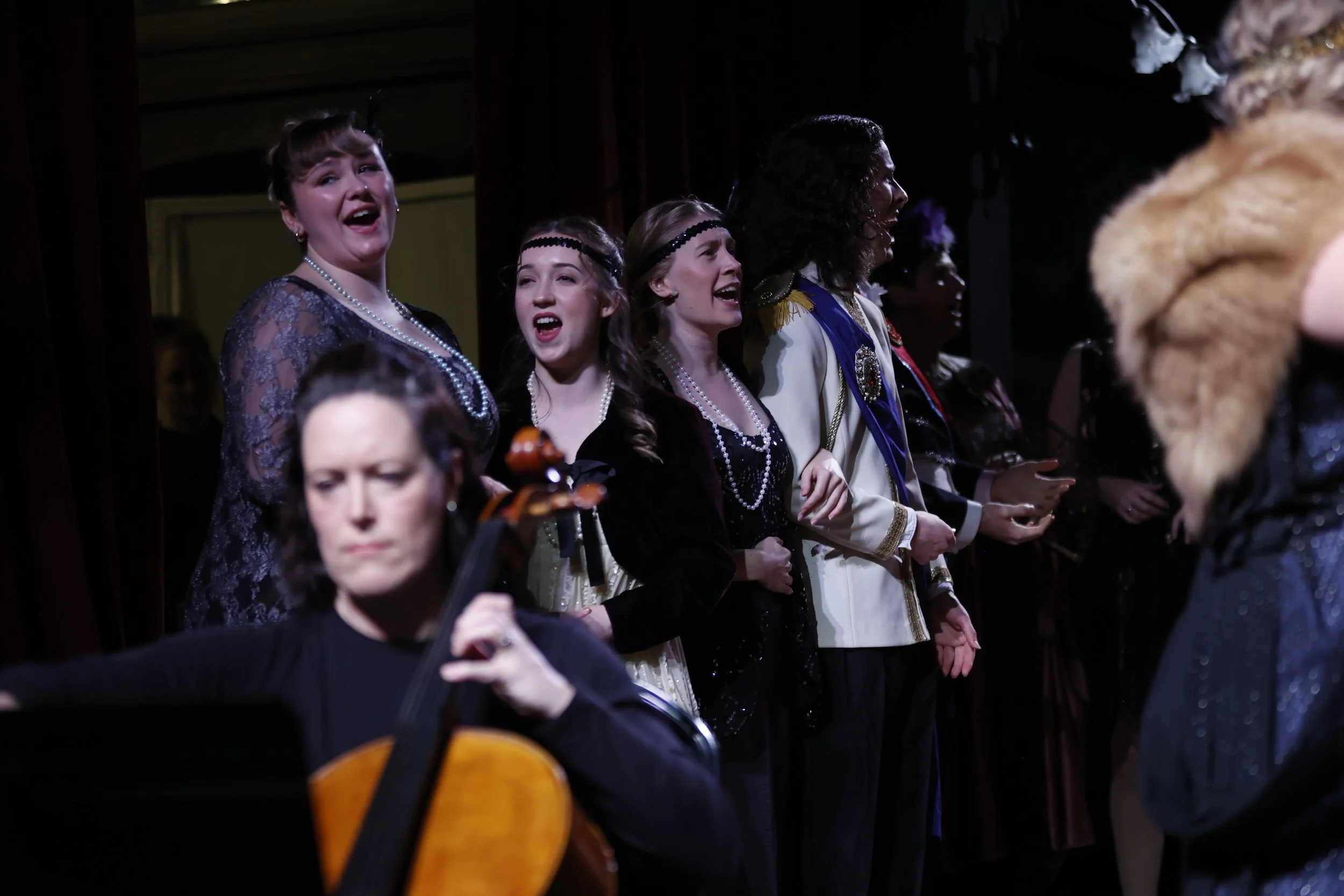 Sophie Tanner - Cello, Phoebe Evans-Hoeffgen, Alannah Hounsome-Vail, Alexandra Hope Watson (Female Company), Conrad Goddard  (Raoul de St. Brioche), and Kahu Gray (Viscount Nicolas Cascada)  