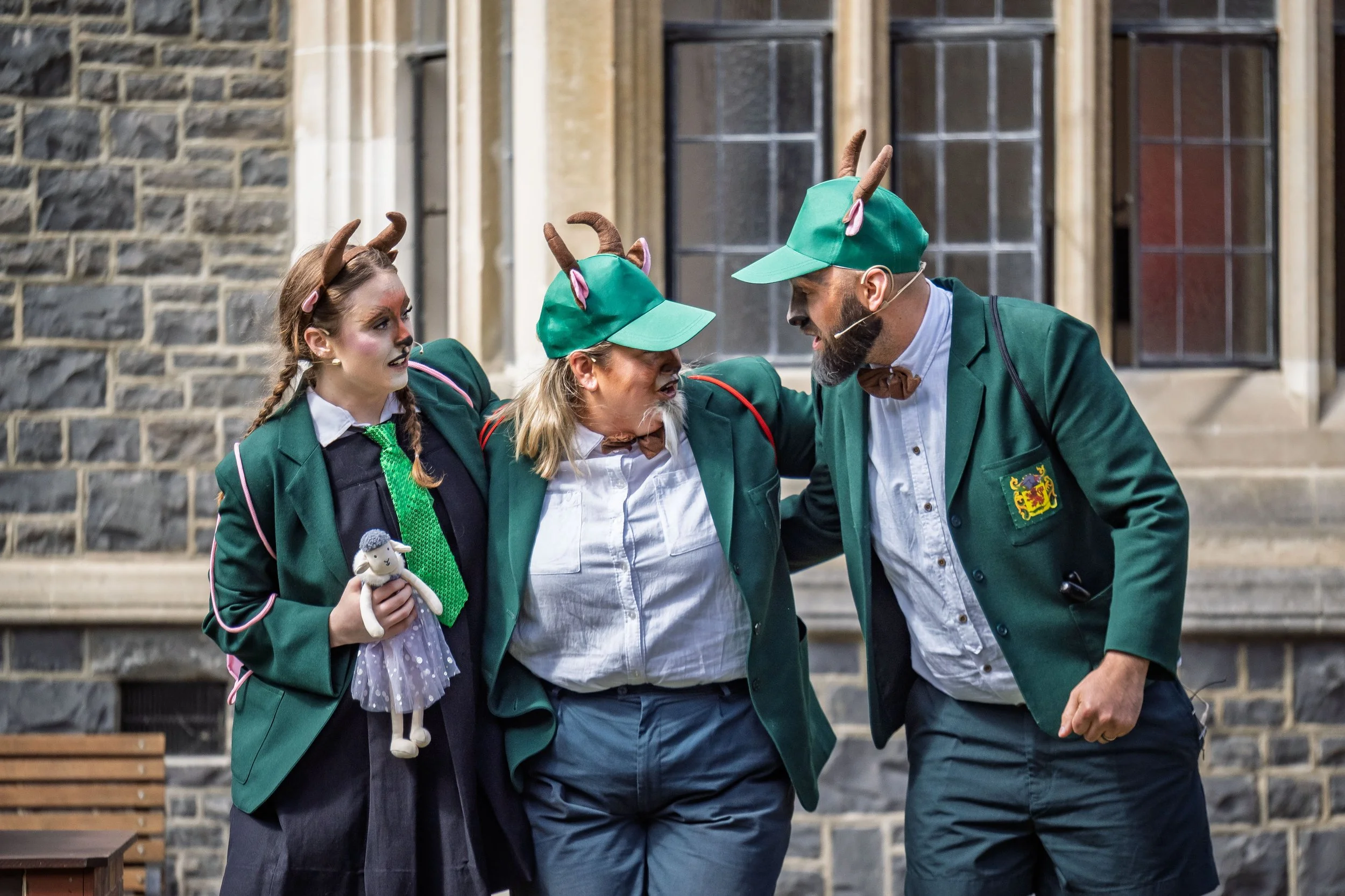 Elizabeth Ellison as Lucy Billy Goat, Emma Summers as Dandini Billy Goat, Thomas Woodfield as Ernesto Billy Goat.

Photograph ©️ Wei Li Jiang for Toi Toi Opera 2025