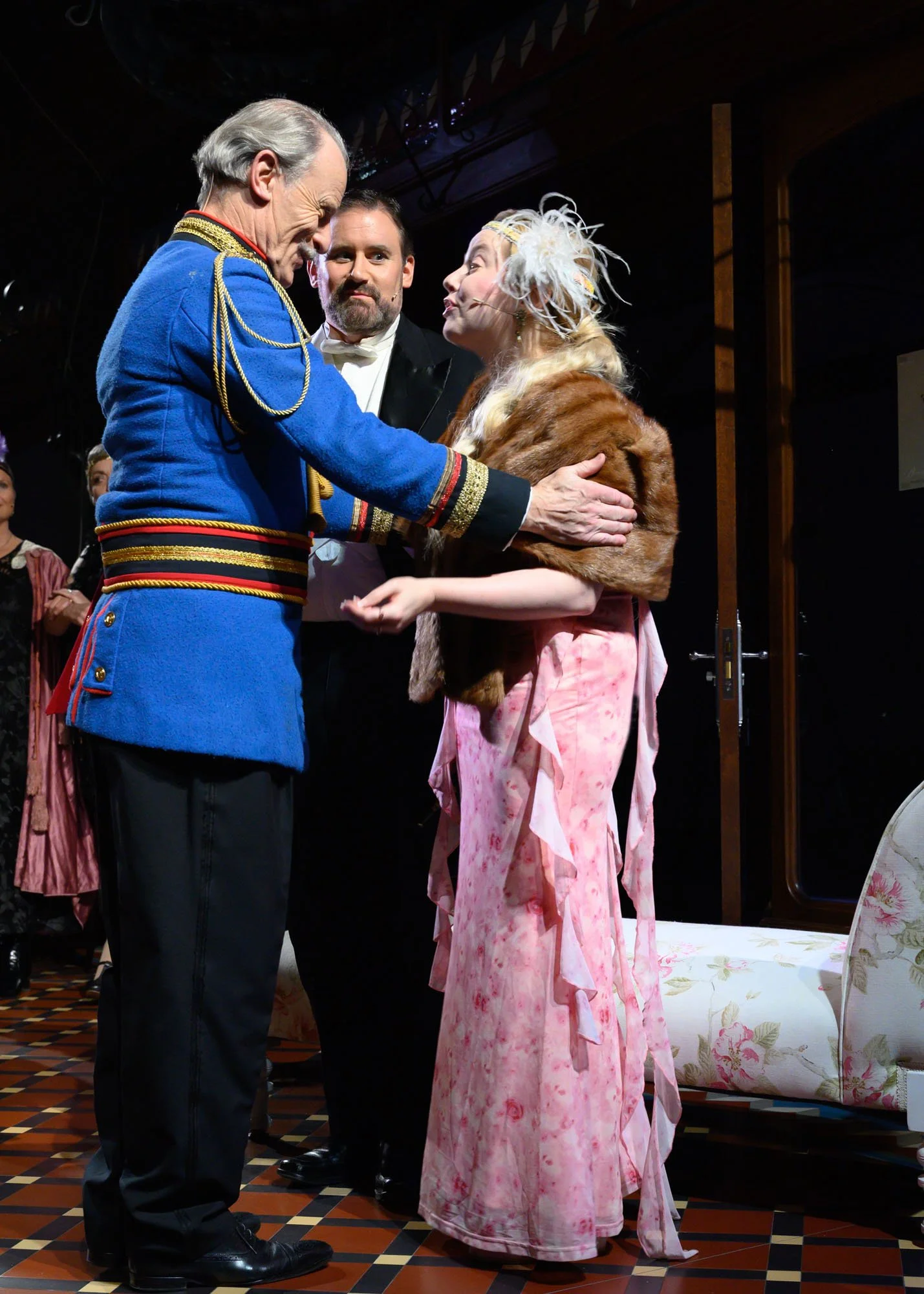 Warwick Shillito (Baron Zeta), Nigel Withington (Camille de Rosillon), and Katherine Doig (Valencienne)