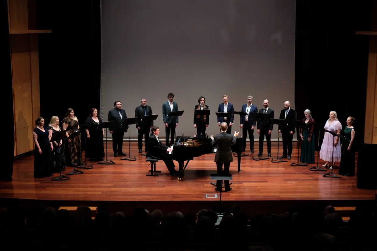 The company performs 'Serenade to Music' by Ralph Vaughan Williams, conducted by Mark Hodgkinson and accompanied by Jeremy Woodside