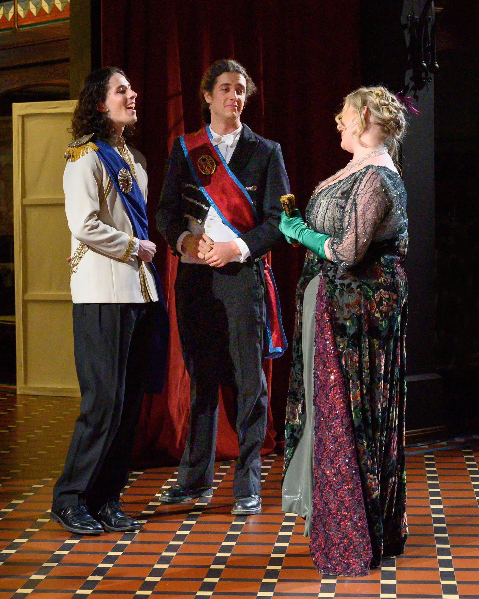 Conrad Goddard (Raoul de St. Brioche), Kahu Gray (Viscount Nicolas Cascada), and Matilda Wickbom (Hanna)