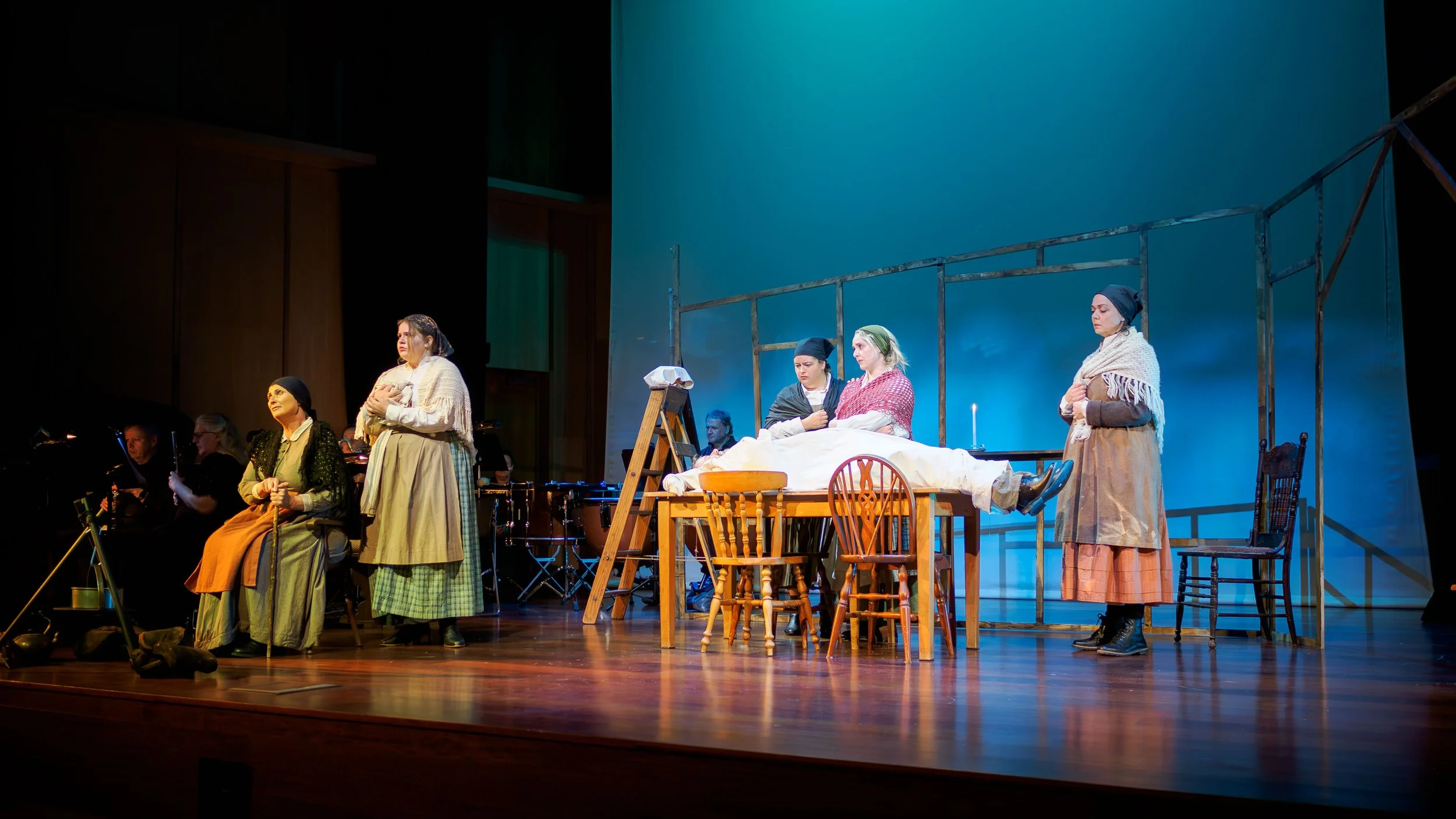 Louisa Pilkington (Maurya), Erin Connelly-Whyte (Cathleen), Emma Summers (First Keening Woman), Matilda Wickbom (Nora), and Ingrid Gunby (Keening Woman)
