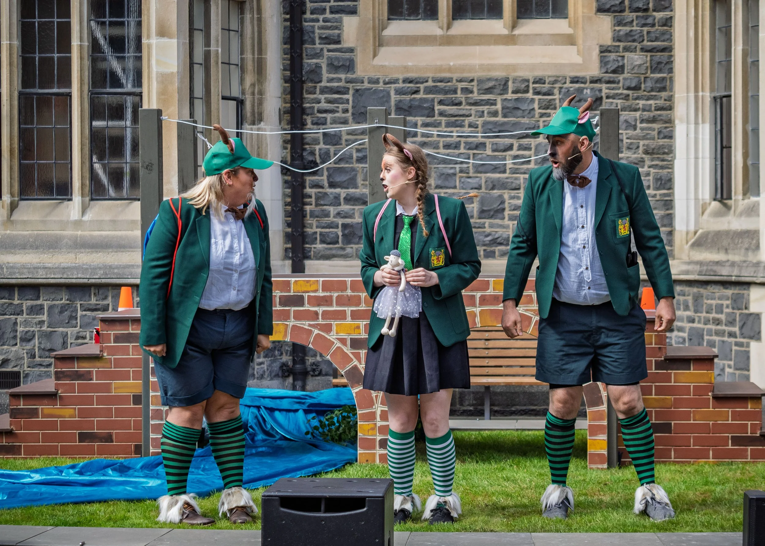 Emma Summers as Dandini Billy Goat, Elizabeth Ellison as Lucy Billy Goat, Thomas Woodfield as Ernesto Billy Goat.

Photograph ©️ Wei Li Jiang for Toi Toi Opera 2025