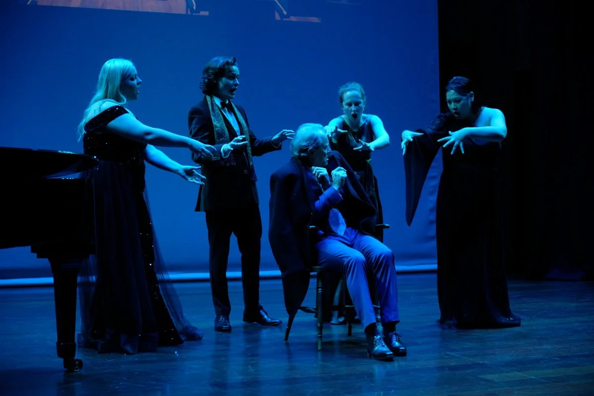 Nicole Davey, Oscar Kersey, Warwick Shillito, Emily-Jane Stockman, and Jamie Hart perform the Ghosts' Warning from Philip Norman's 'A Christmas Carol'