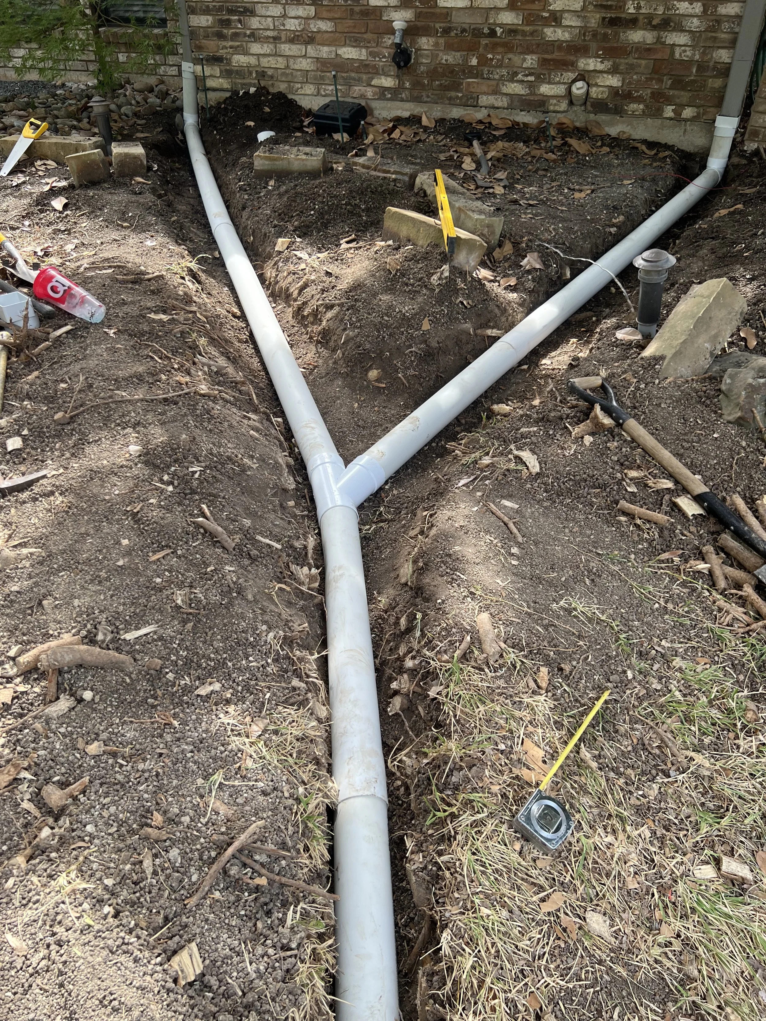 Drainage installation in a residential yard