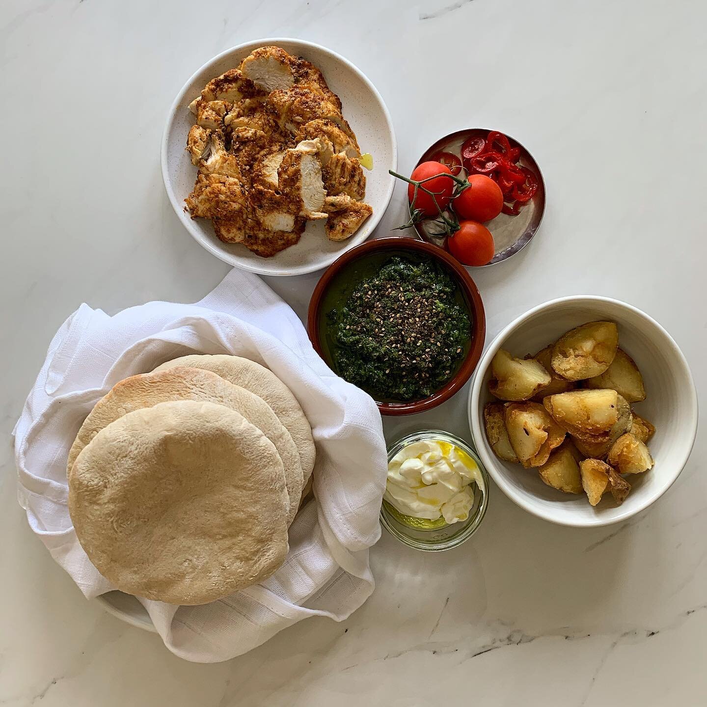 Gotta have some savoury somewhere right!?? This week you learn fluffy pita breads and a spread to go with them. Green zhoug, juicy chicken, crispy potatoes! A great one for sharing 🙌 Remember once you have the course materials they are yours forever! So if you&rsquo;re thinking of joining us head over to the website to find out more 🌩 #puffschool