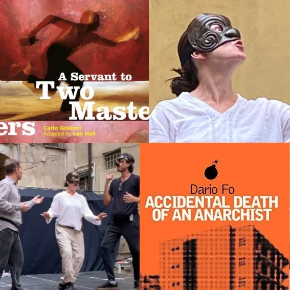 cover of two play texts and images of masked actors