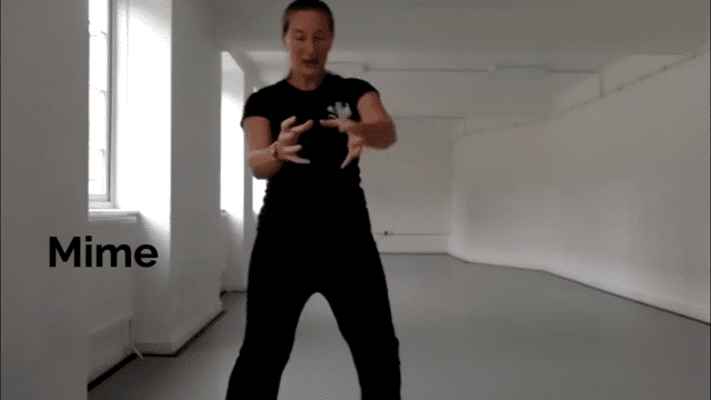 gif of an actor demonstrating mime using large physical gestures with tension