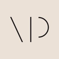 Stylized logo with black geometric lines on a beige background