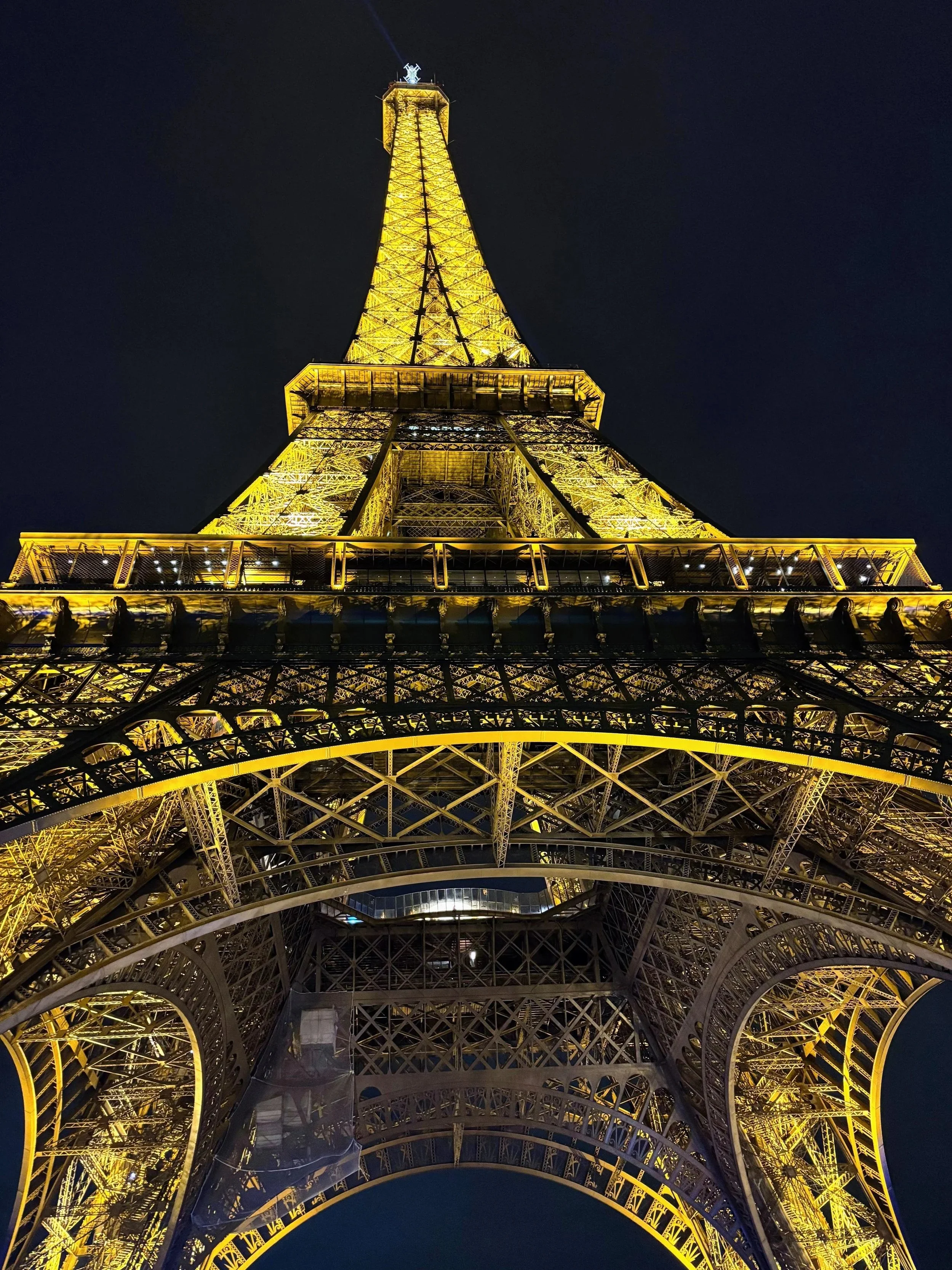 Under Eiffel Tower night lights