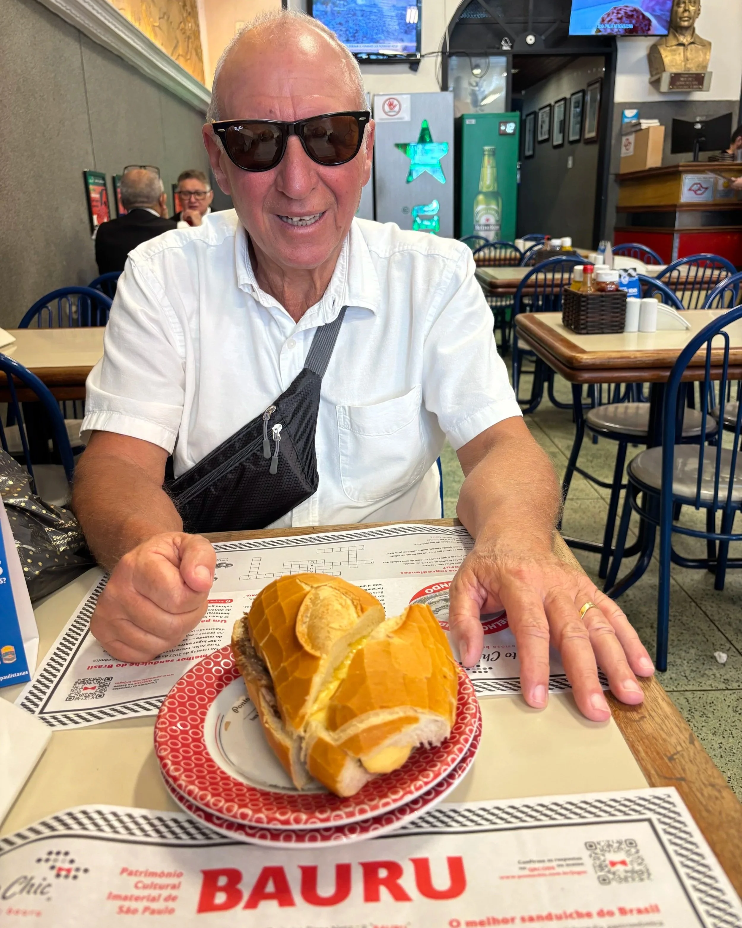 Umberto at Ponto Chic in Sao Paulo enjoying the famous Bauru sandwich
