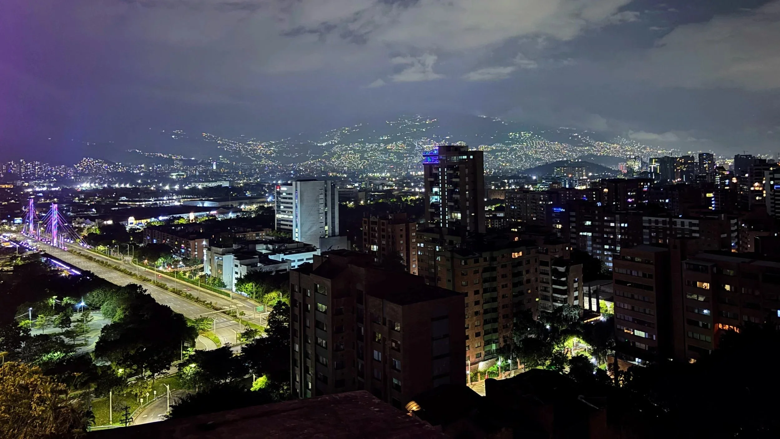 Night view from El Poblado to comunas Medellin Colombia