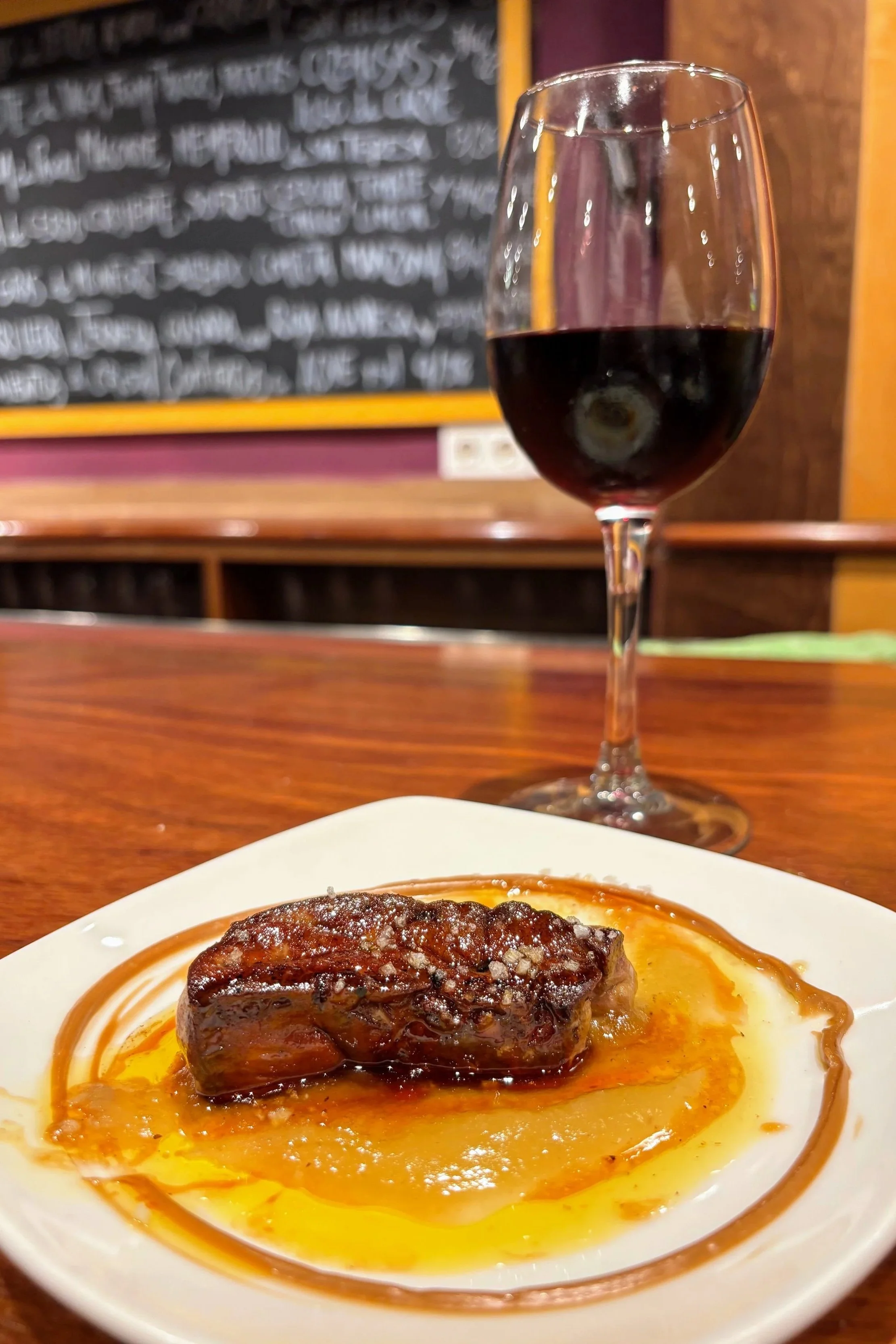 Pintxo and glass of red wine in San Sebastian spain