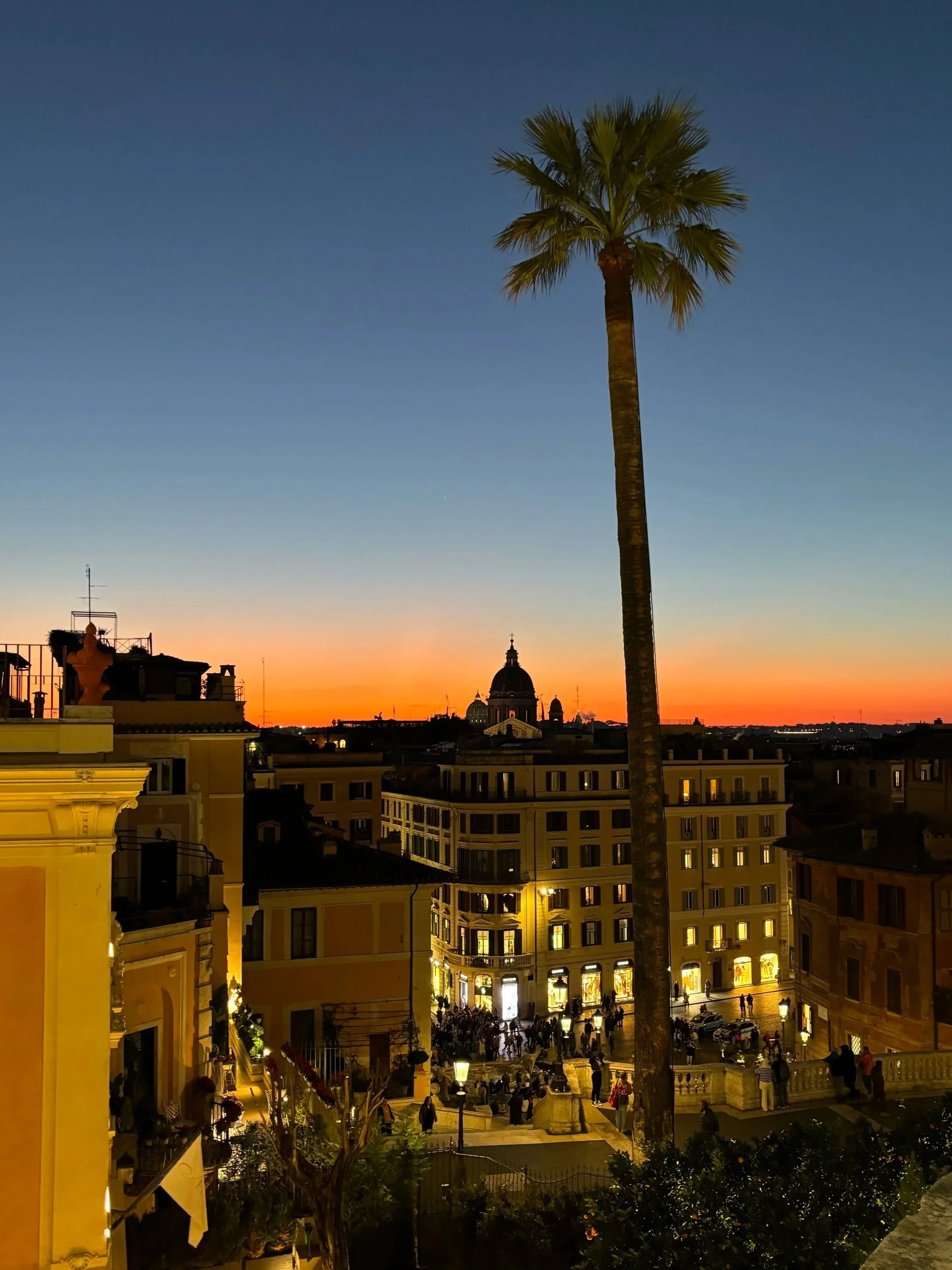 Night-time view down the Spanish Steps from Piazza della Trinità dei Monti