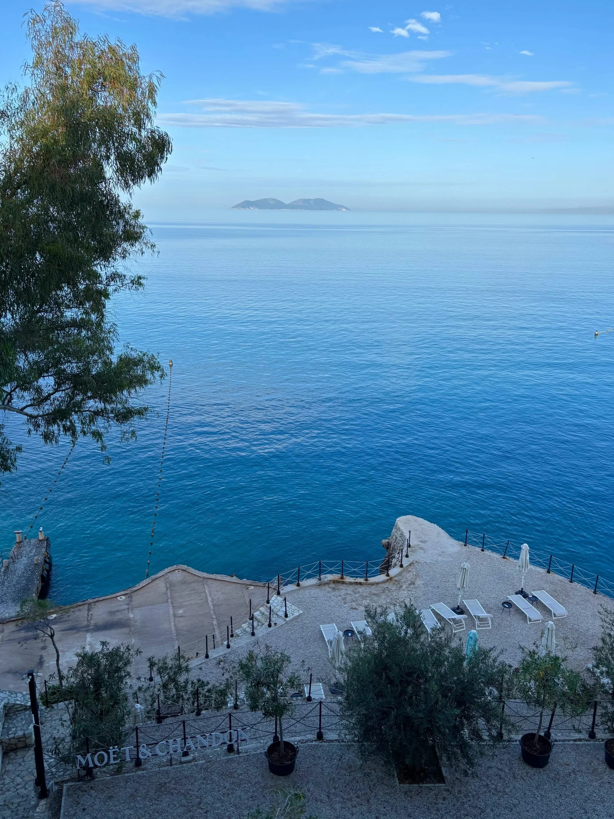 Adriatic sea view from hotel room balcony at Maritim Marina Bay Resort in Vlore, Albania