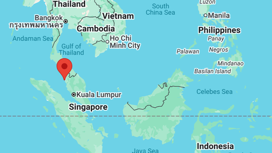 A map of SE Asia indicating the position of Penang