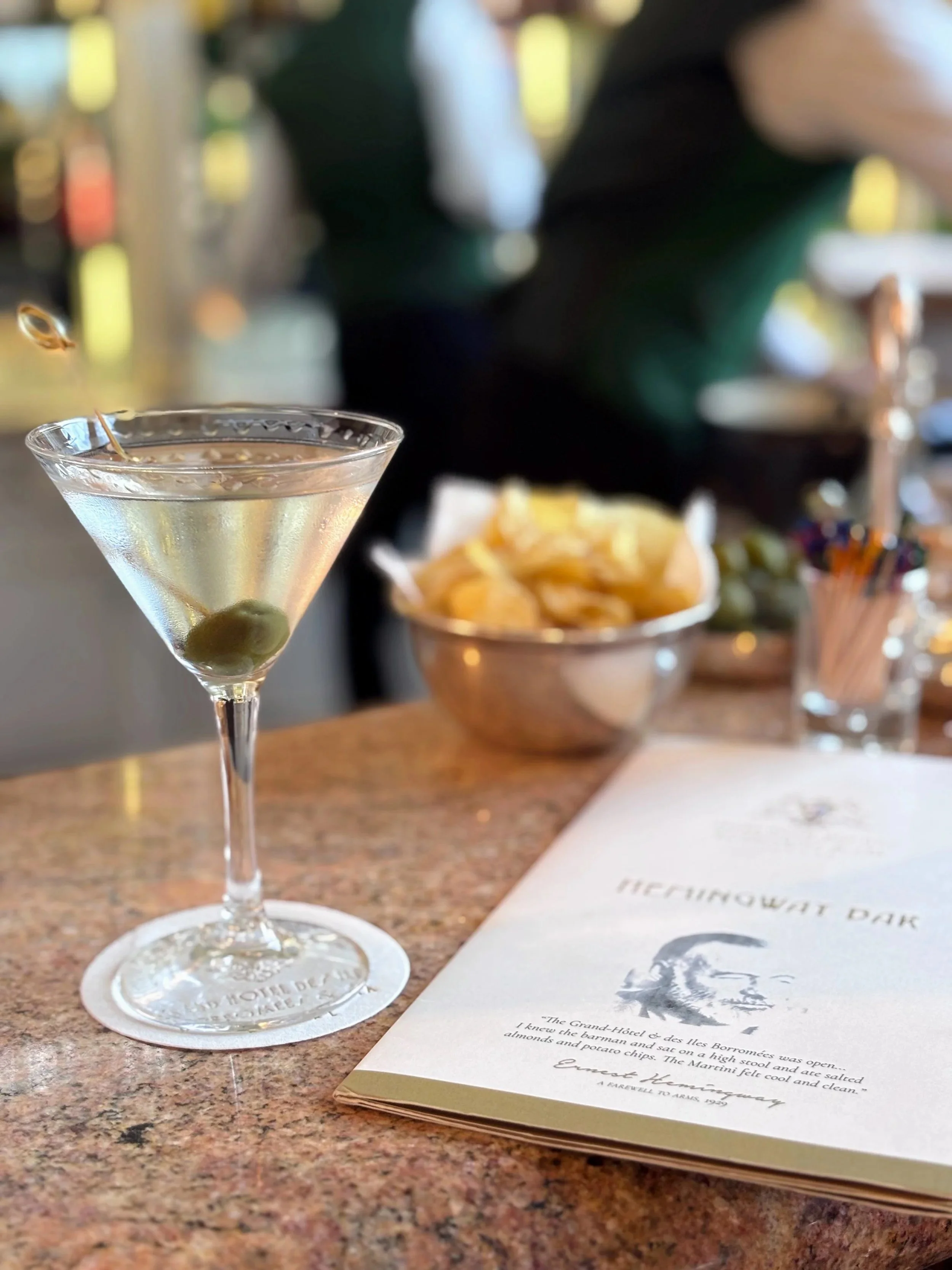 A classic martini at Hemingway Bar of the Grand Hotel des Iles Borromées in Stresa Italy