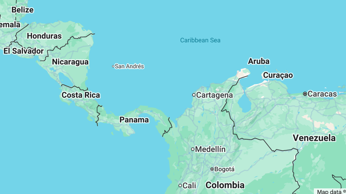 a map of Central America, with the Colombia and the Island of San Andrés in the middle