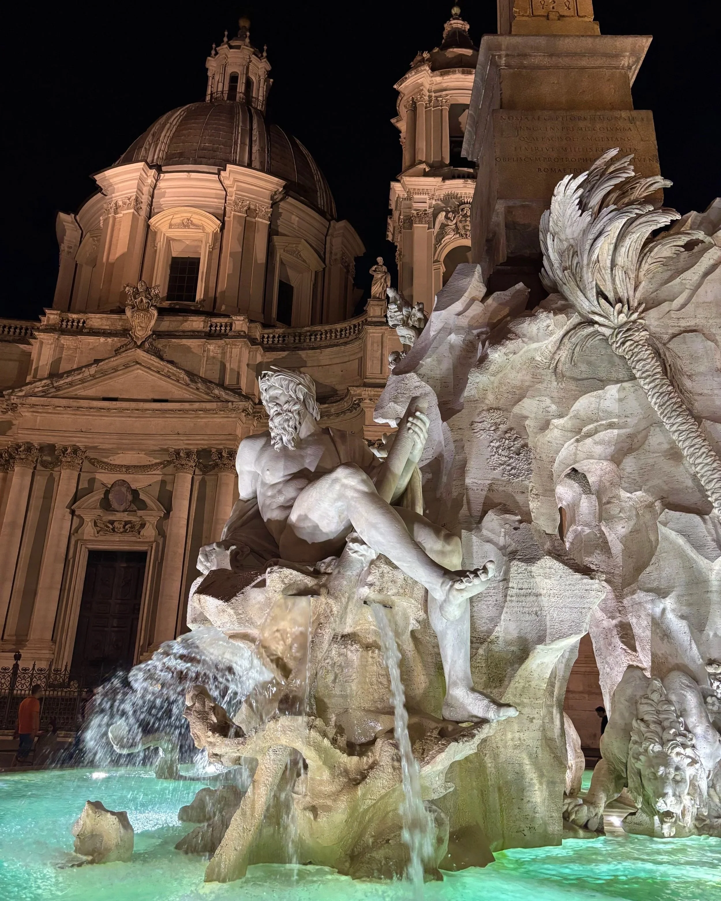 Piazza Navona Bernini fountain Four Rivers by night