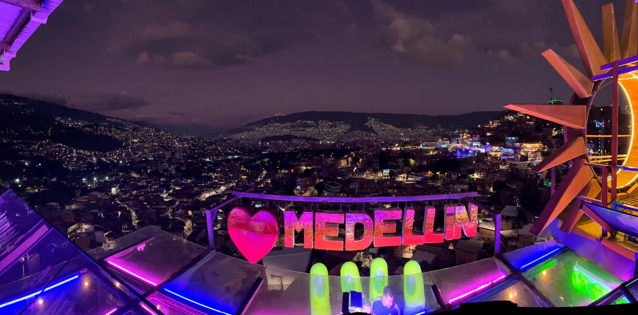 Panoramic night view Comuna 13 Medellin Colombia