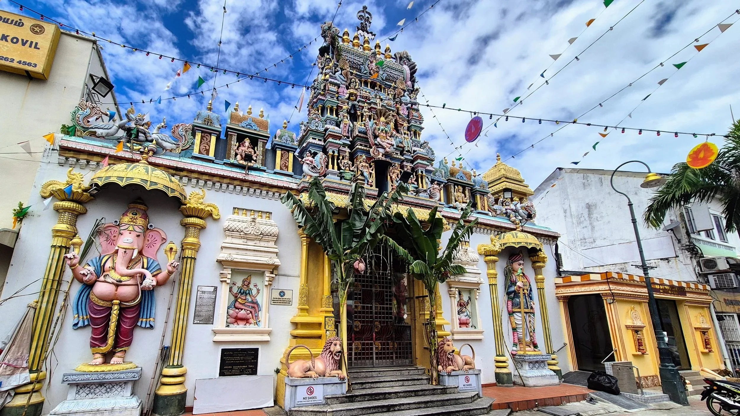 The facade of a Hindu temple in the Street of Harmony, George Town, Penang, Malaysia