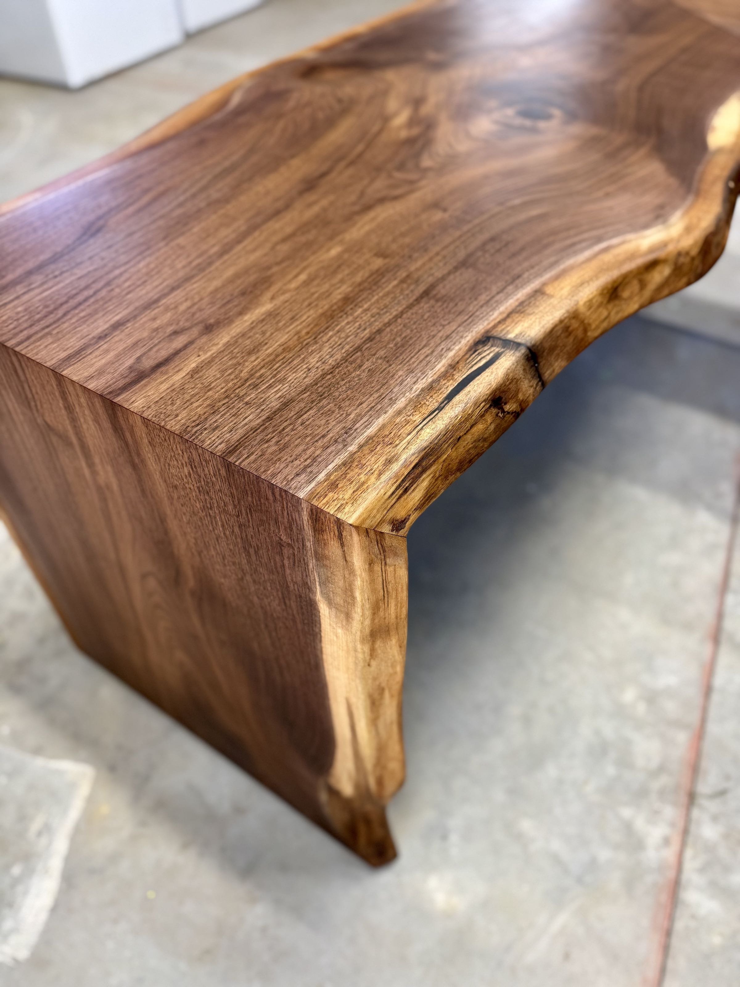 Custom Live Edge Walnut L-Shaped Desk with Waterfall Legs