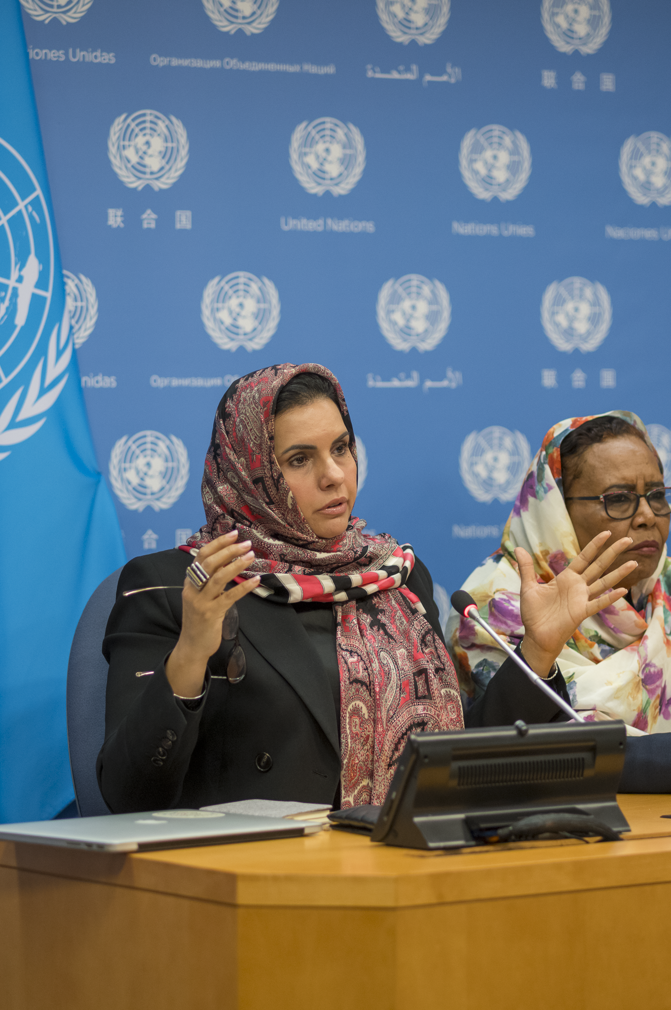 Zahra' Langhi speaking at the United Nations