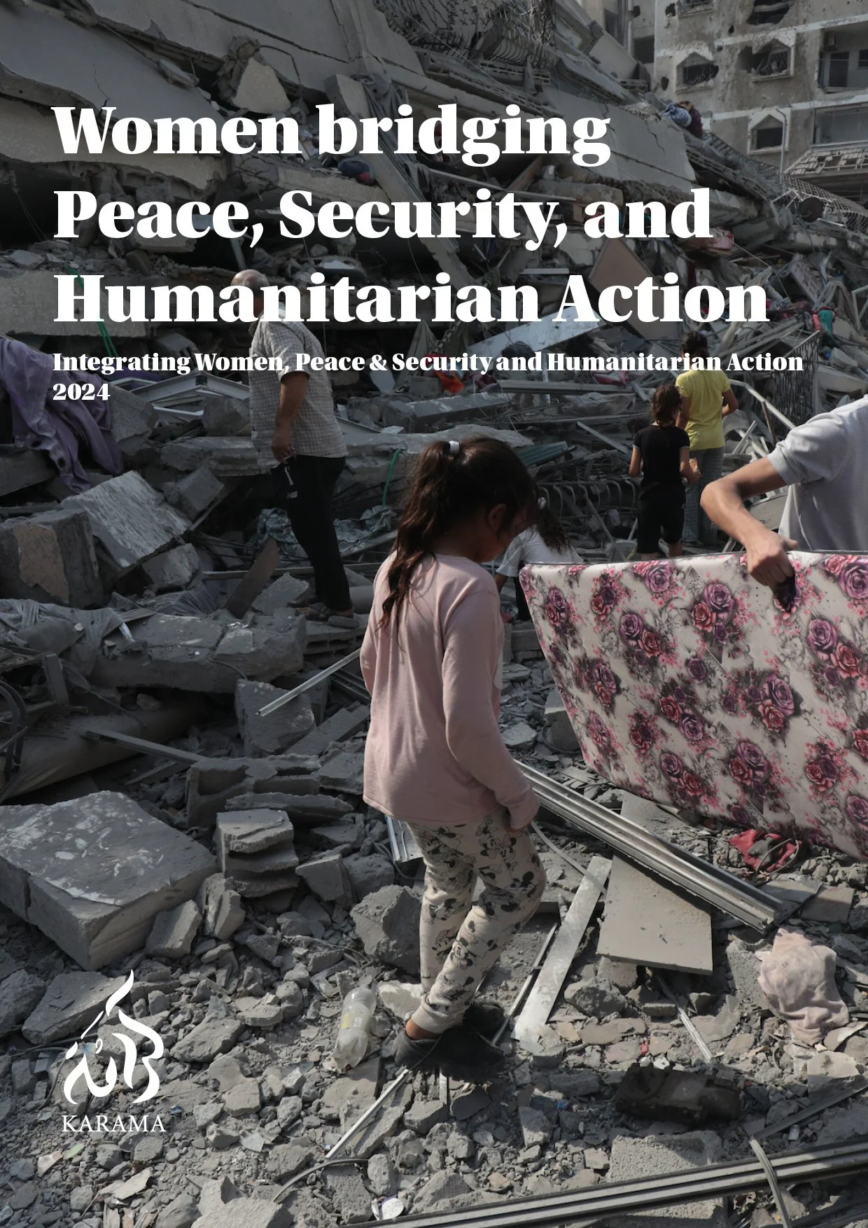 Image of a girl looking through the rubble of Gaza