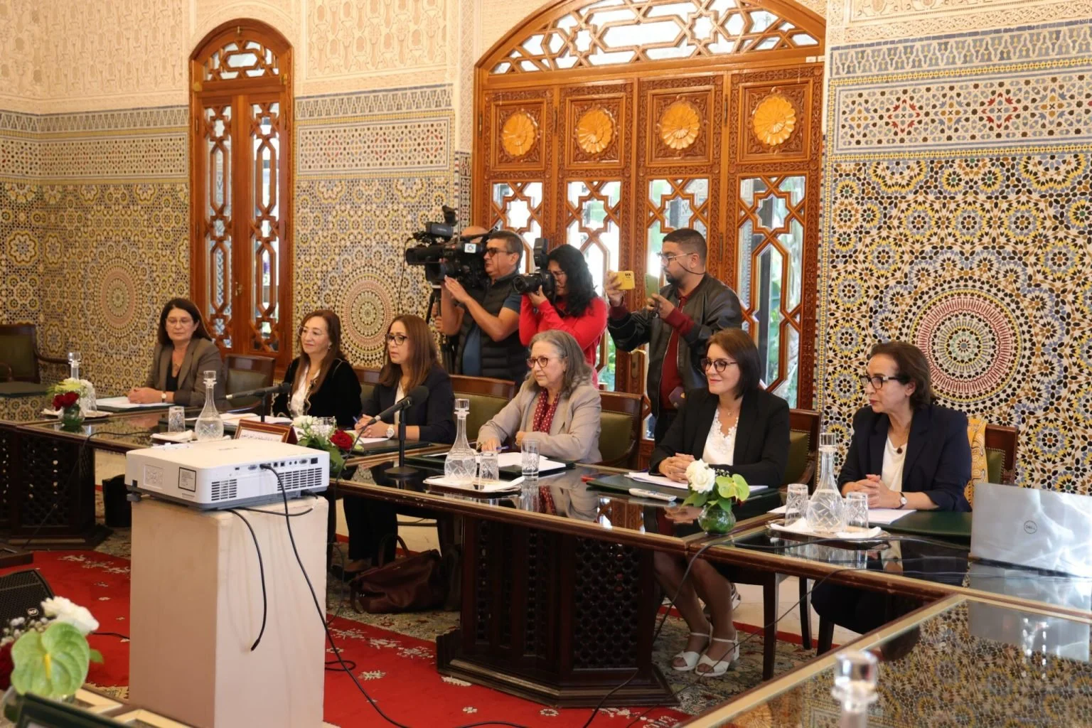 A group of women giving evidence to a parliamentary committee