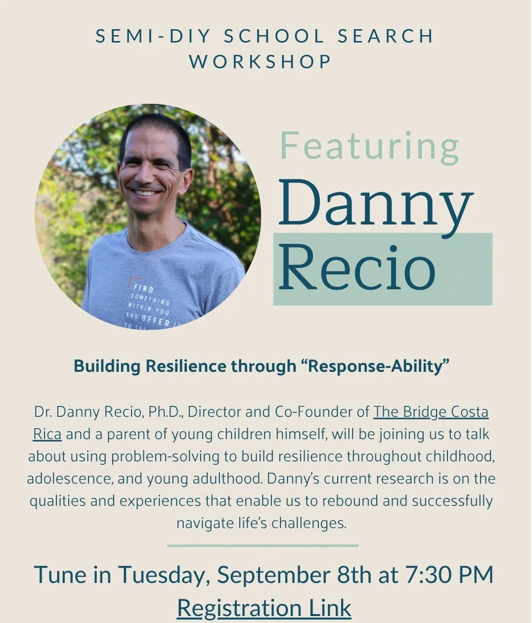 Tuesday, September 8th at 7:30 pm ET, Kimberly and Rebekah are sitting down with Dr. Danny Recio, co-founder of the Supportive Immersion Institute and The Bridge &ndash; Costa Rica. @thebridgecr 

Danny has spent his career supporting students to bec