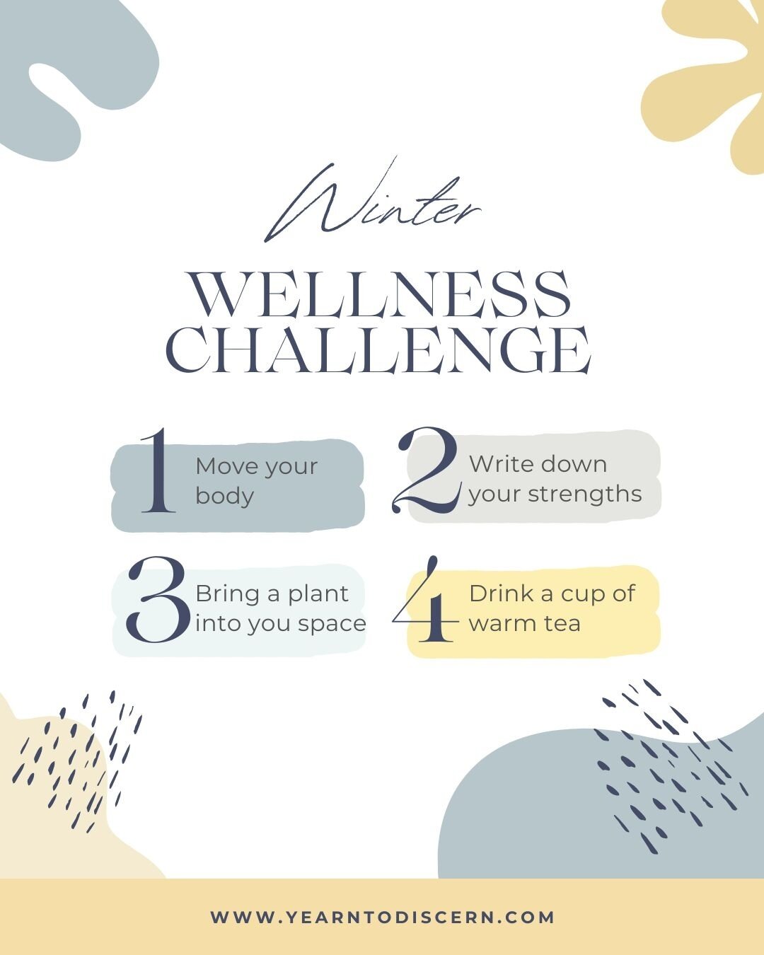 Embrace the chill today with a winter #WellnessChallenge !⁠
⁠
Let&rsquo;s create a morning move to get the blood flowing. 🧘&zwj;♀️ Jot down your daily strengths 📝, add a little green to your space, 🌿 or sip on a warm cup of tea to soothe the soul 