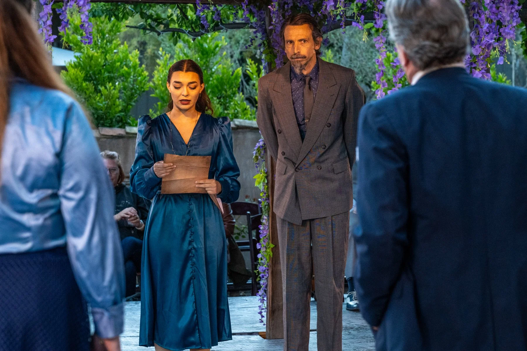 Celeste Lagrange as Ophelia, Chris McElwain as Polonius. 