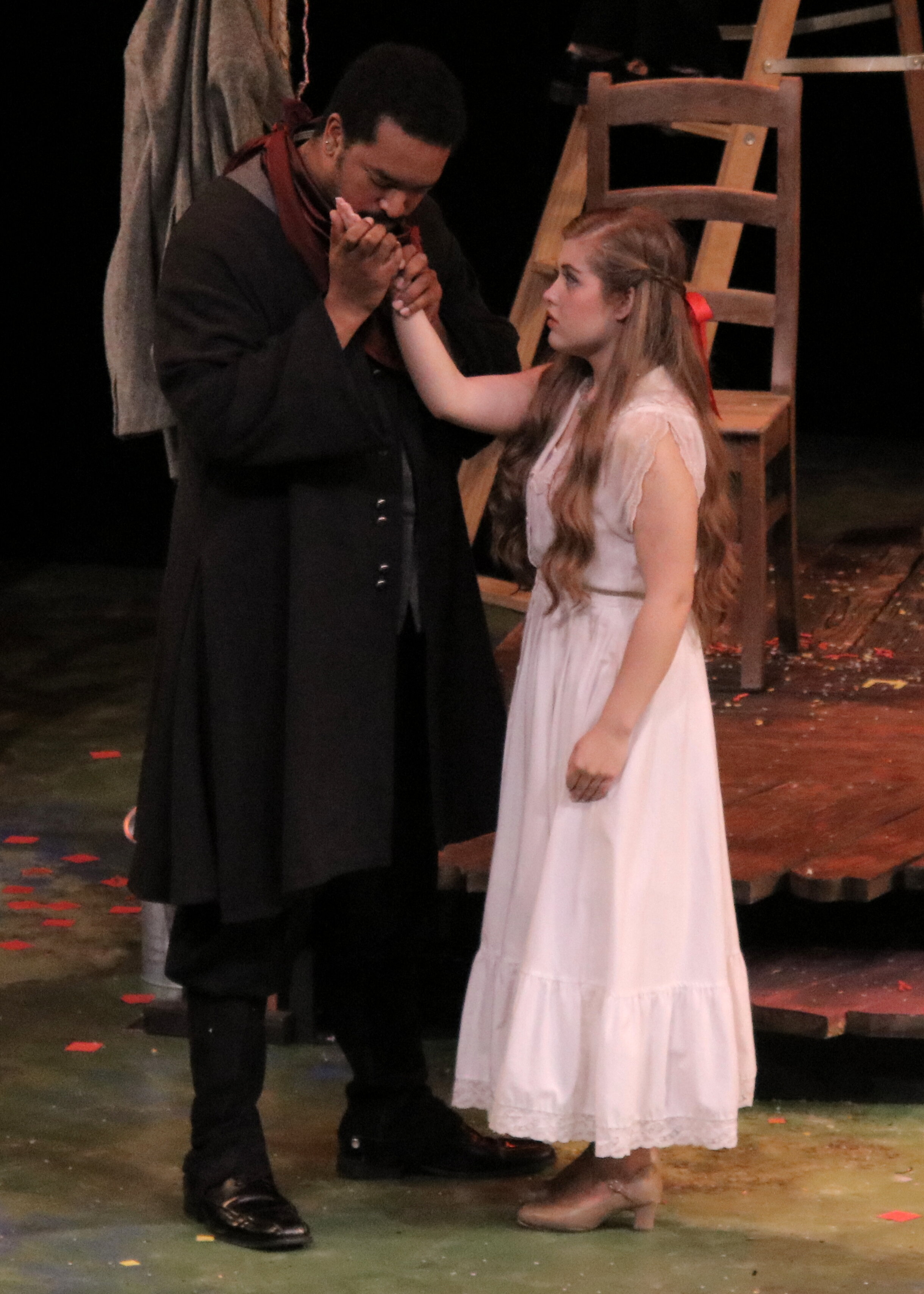 Michael Blackburn as El Gallo and MacKenna Wilson as Luisa in "The Fantasticks" at MPC Theatre Company. 