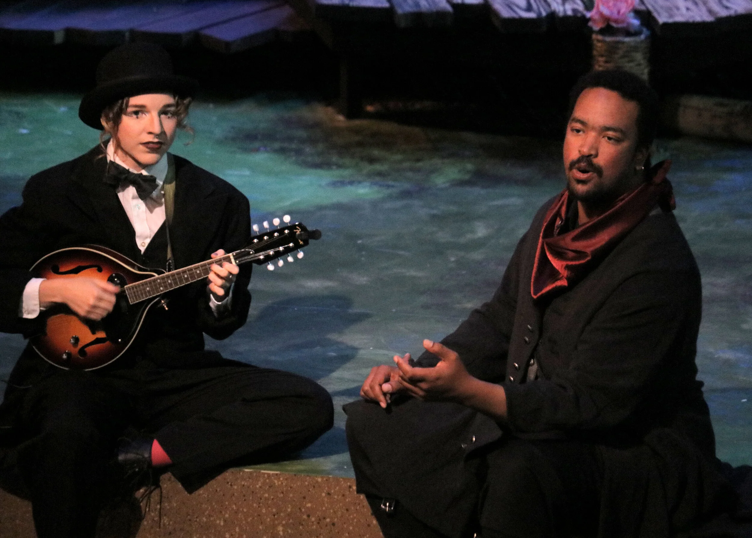 Michael Blackburn as El Gallo and Sarah Horn as The Mute in "The Fantasticks" at MPC Theatre Company. 