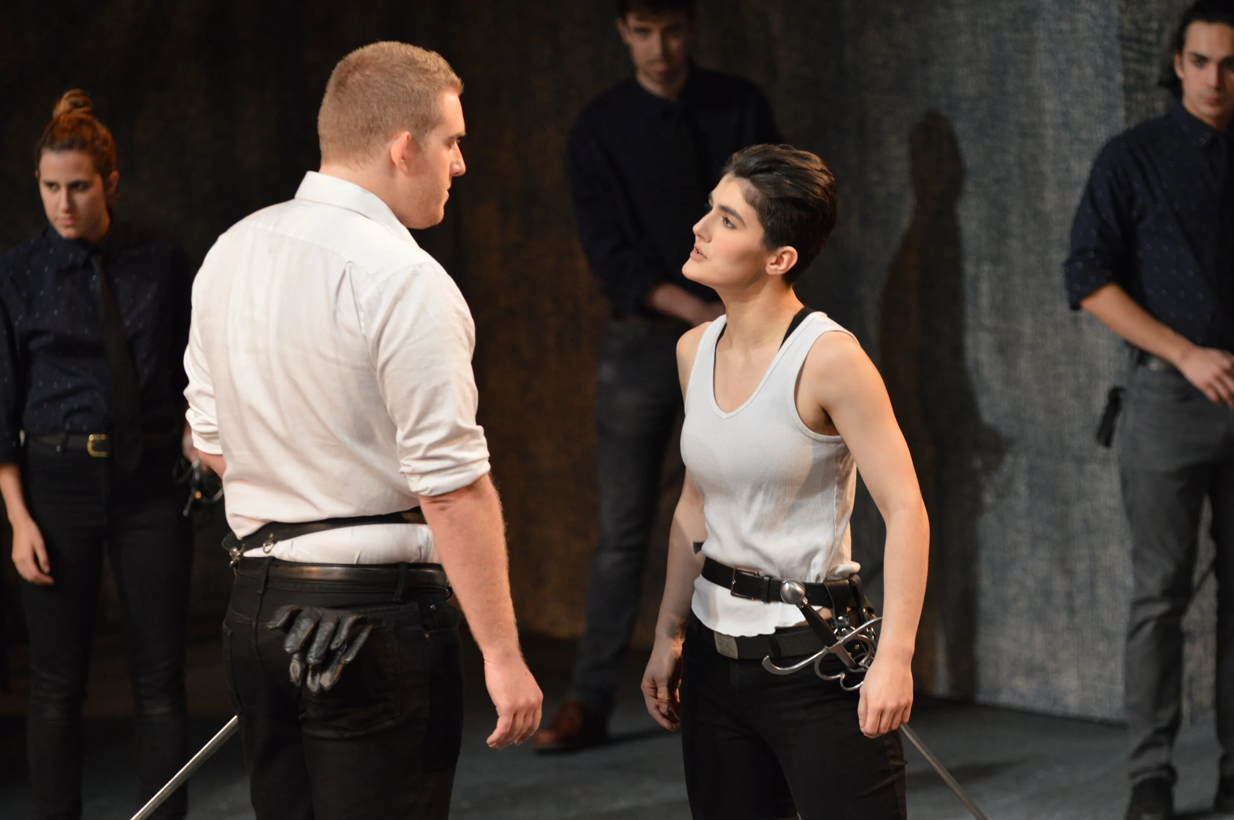 Matthew Reich as Tybalt and Anjoli Johnson as Romeo in "Romeo and Juliet" at MPC Theatre Company. 