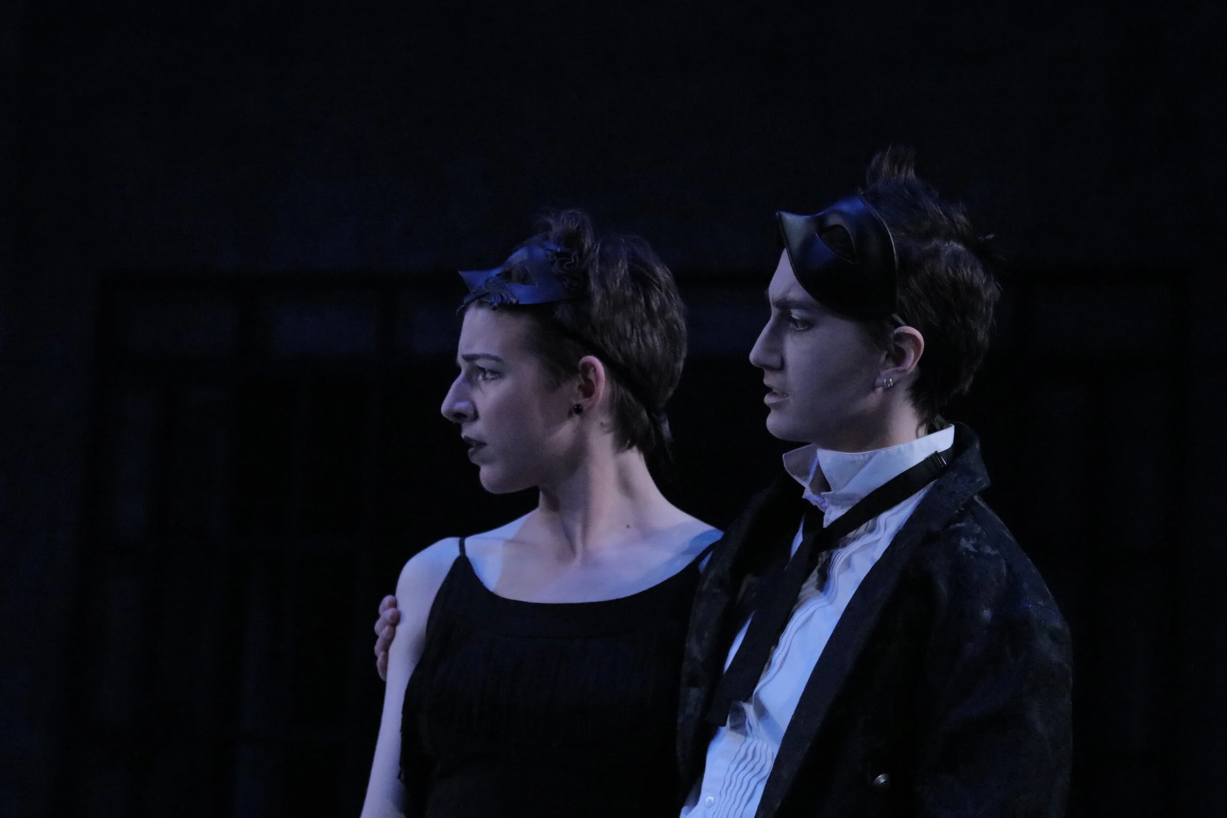 Sarah Horn as Benvolio and River Navaille as Mercutio in "Romeo and Juliet" at MPC Theatre Company. 
